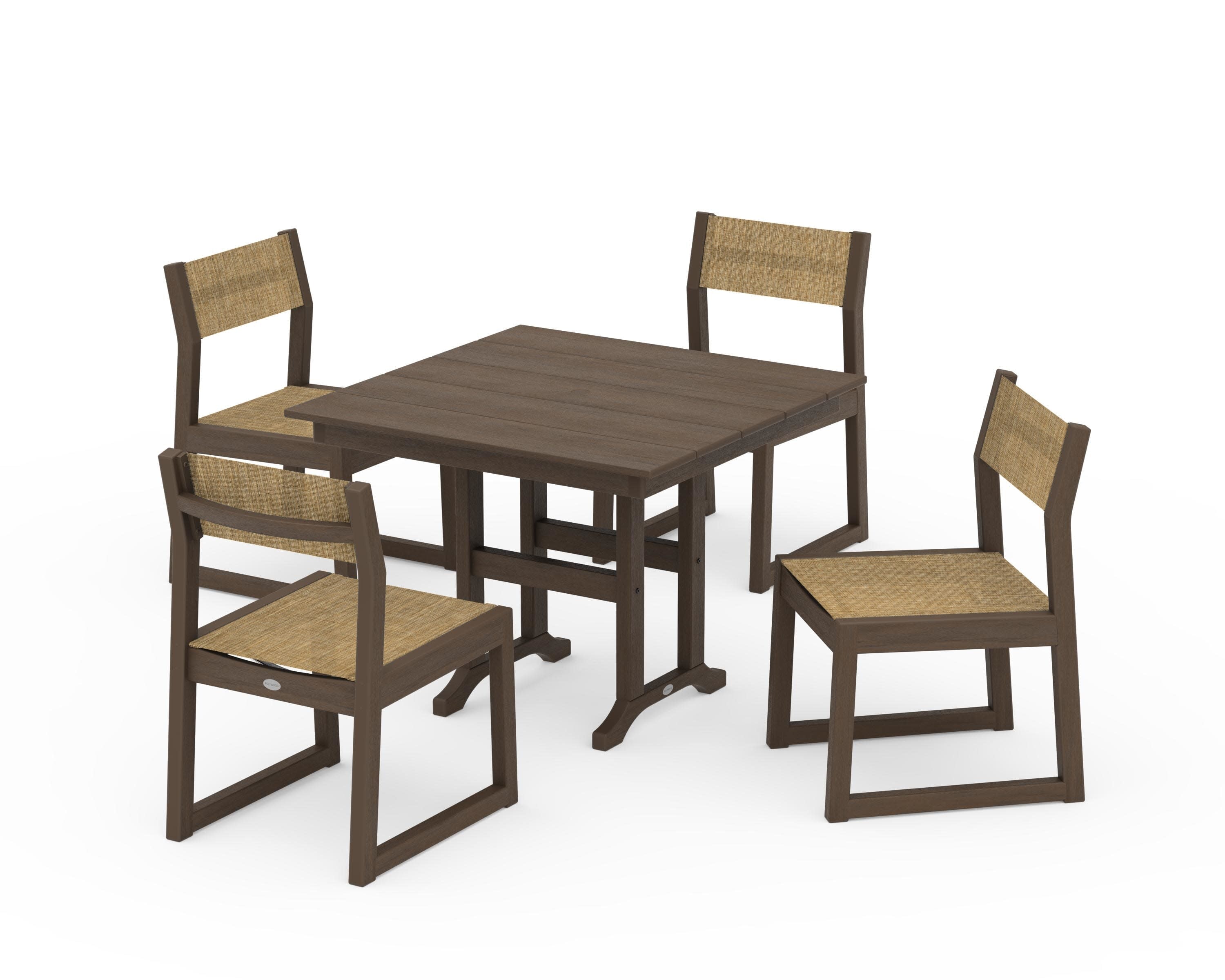 EDGE Sling Side Chair 5-Piece Farmhouse Dining Set in Kona / Burlap Sling