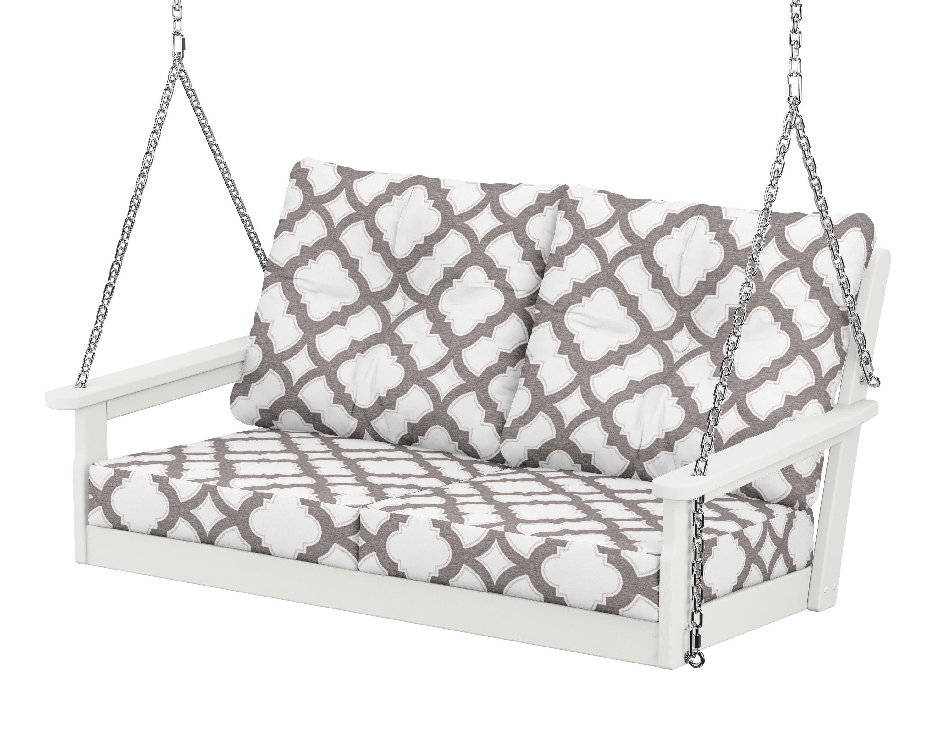 Vineyard Deep Seating Swing in Vintage White / Trellis Grey Mist