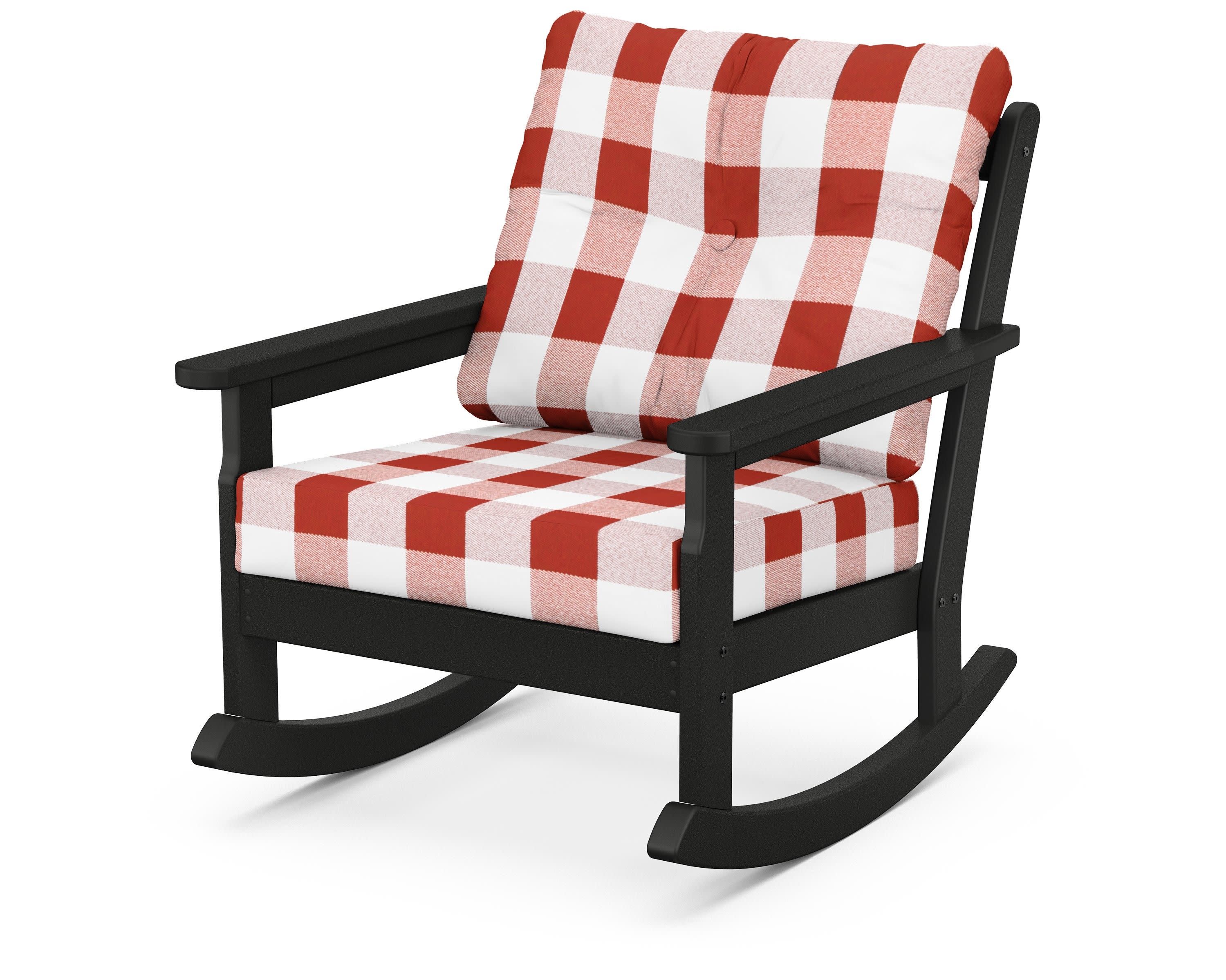 Vineyard Deep Seating Rocking Chair in Black / Buffalo Plaid Crimson