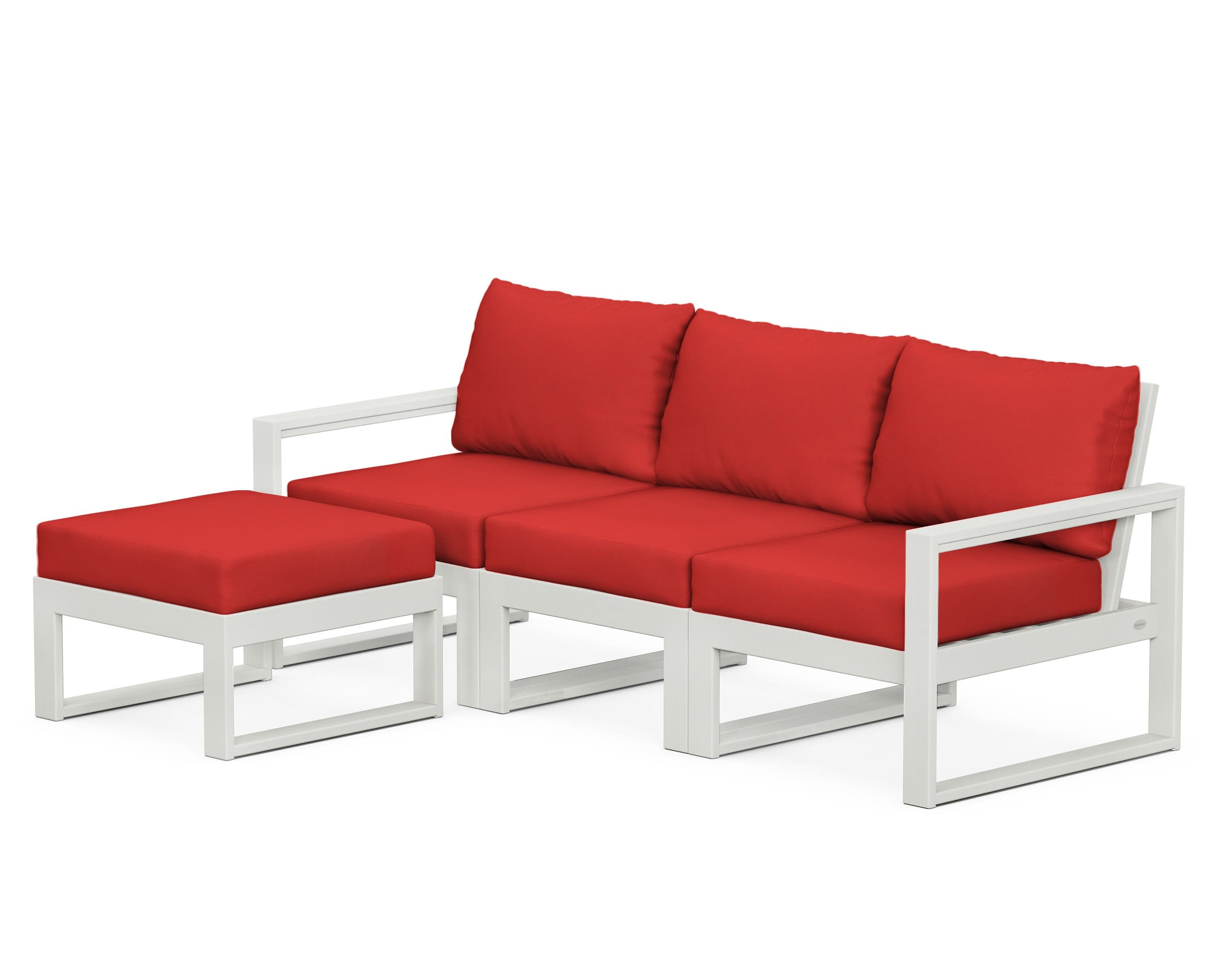 EDGE 4-Piece Modular Deep Seating Set with Ottoman in Vintage White / Crimson Linen