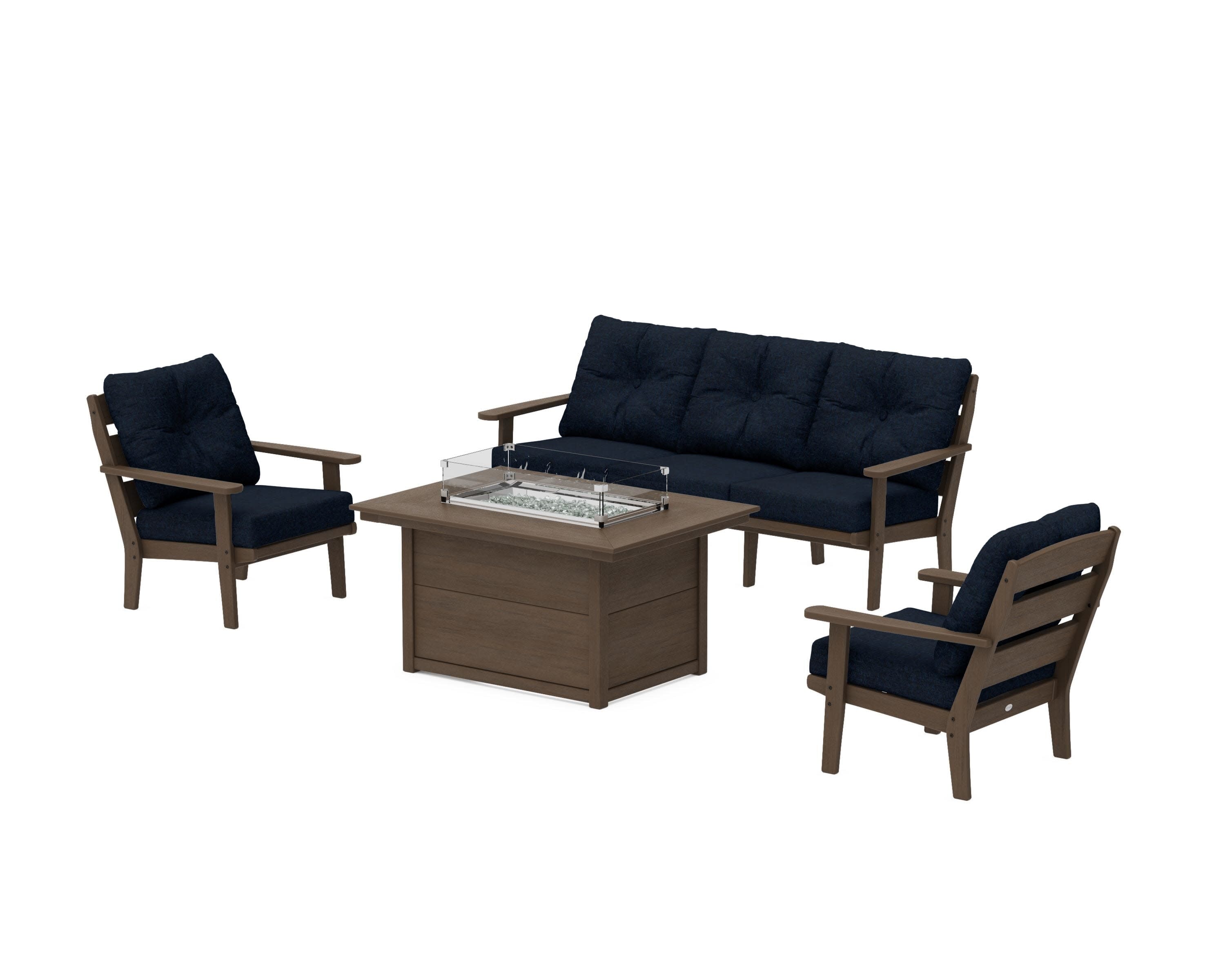 Lakeside Deep Seating Fire Pit Table Set in Kona / Marine Indigo