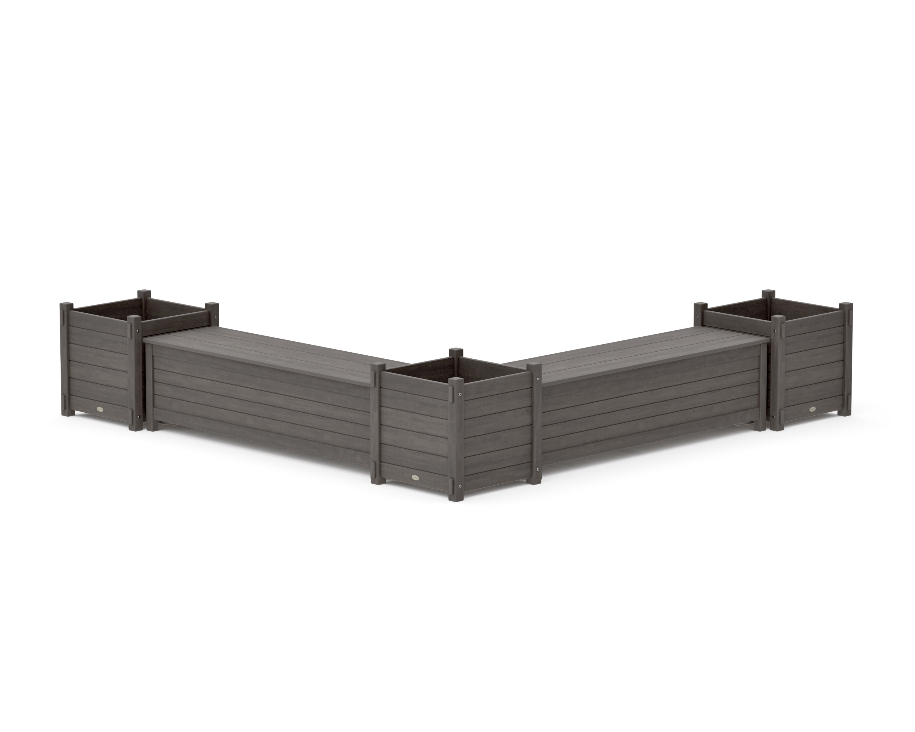 60" Nautical L- Shaped Planter Storage Bench Corner Set- Large in Driftwood