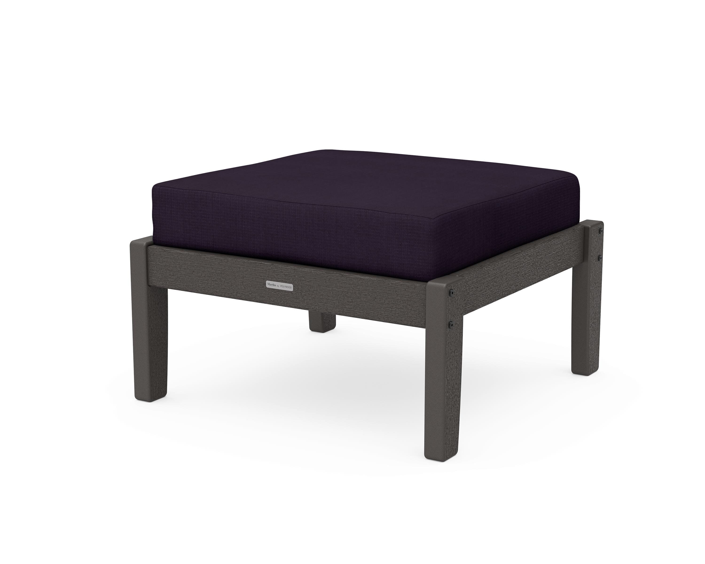 Chinoiserie Deep Seating Ottoman in Vintage Coffee / Navy Linen
