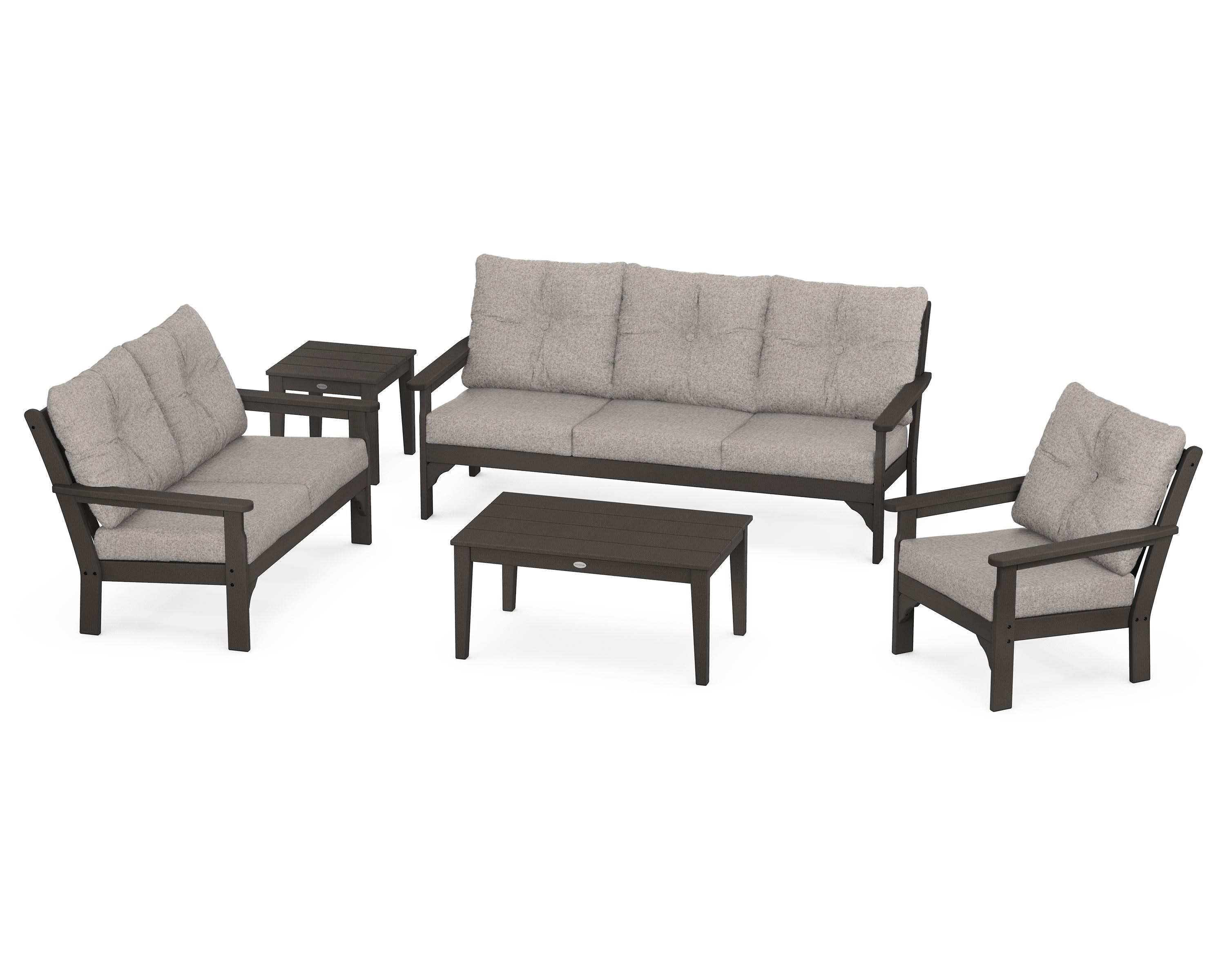 Vineyard 5 Piece Deep Seating Set in Vintage Coffee / Weathered Tweed
