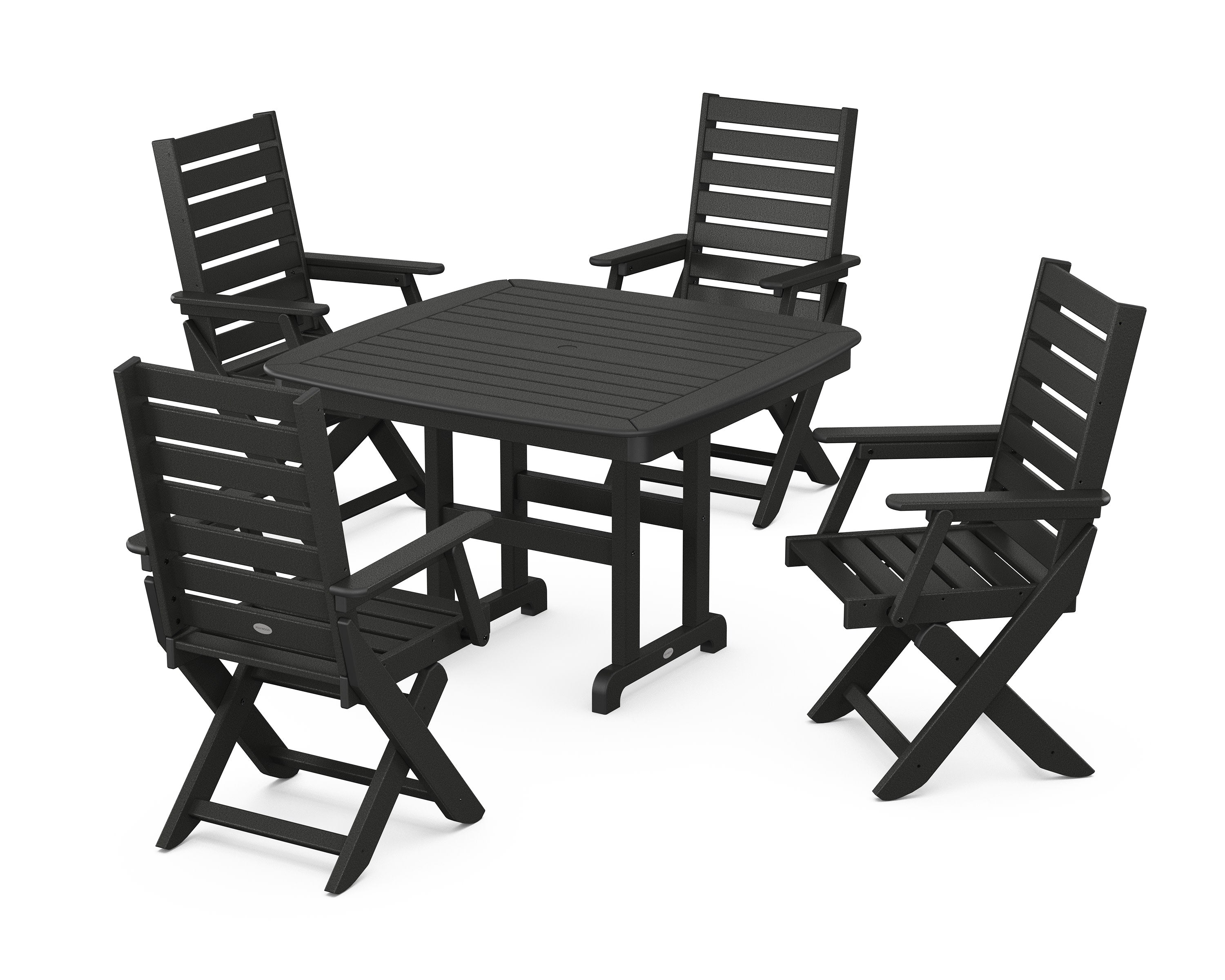 Captain Folding Chair 5-Piece Dining Set with Trestle Legs in Black