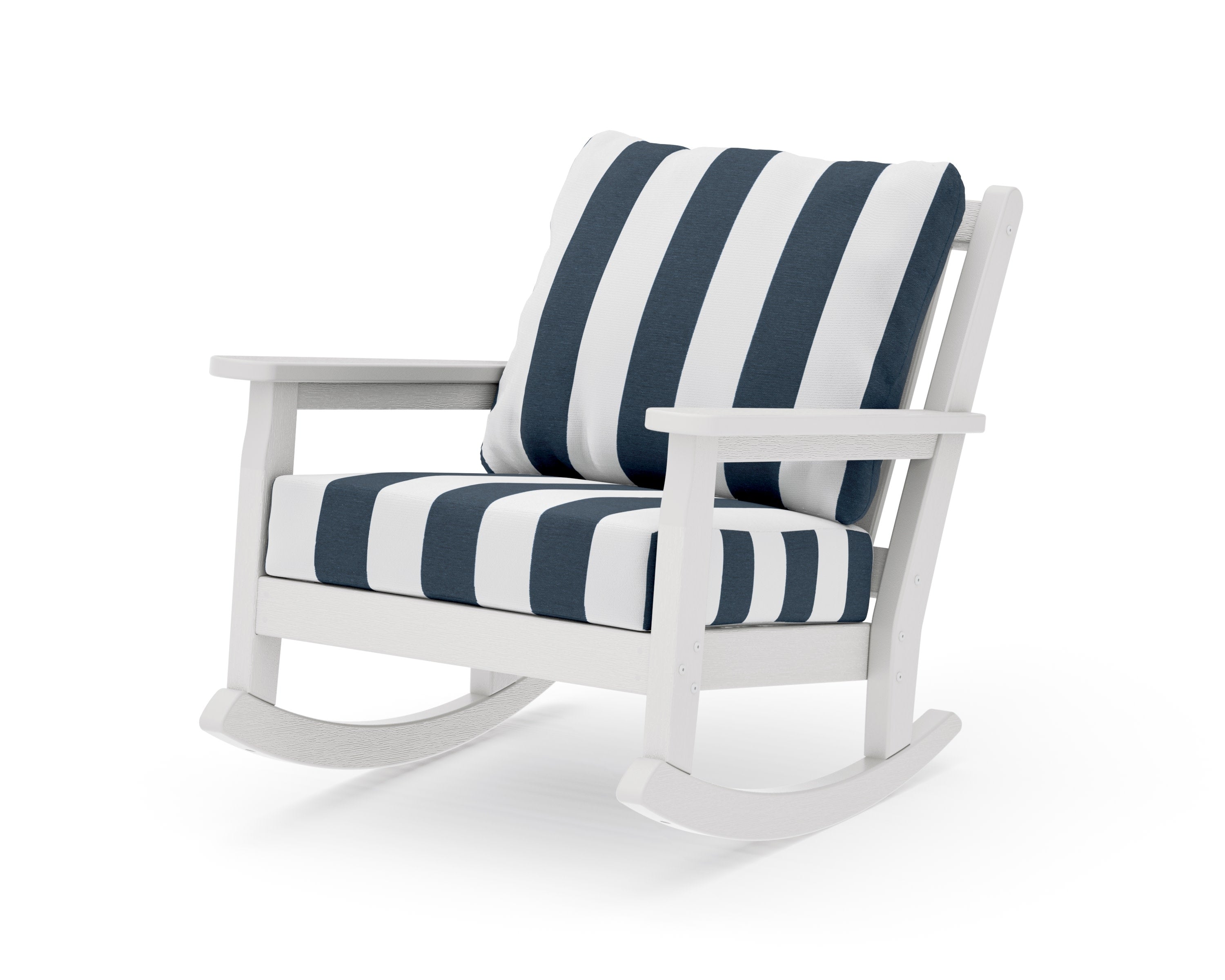 Chippendale Deep Seating Rocking Chair in Vintage White / Cabana Stripe Marine Indigo