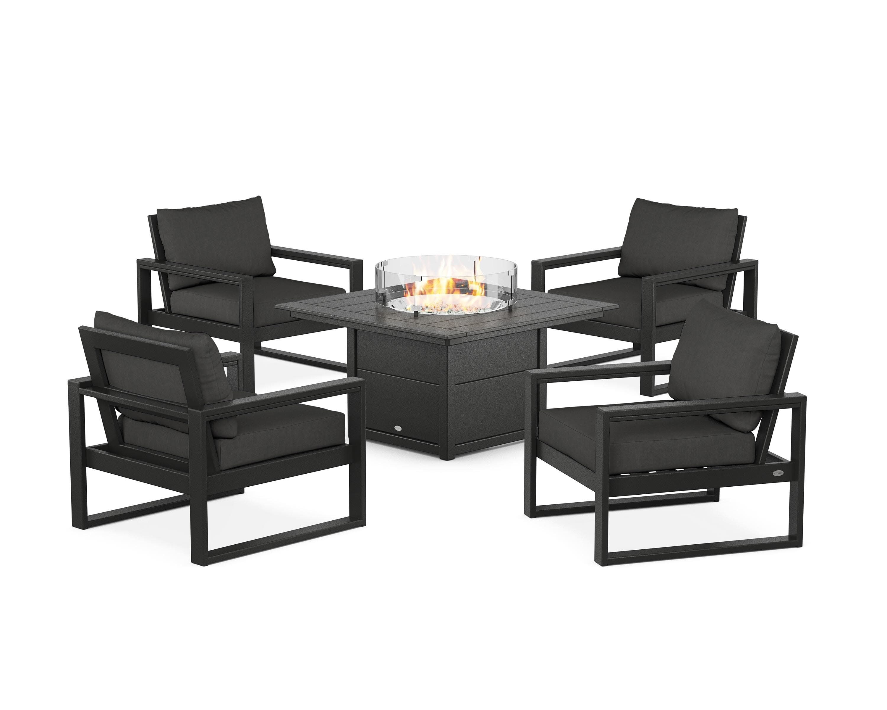 EDGE Sectional 5-Piece Deep Seating Set with Fire Pit Table in Black / Spectrum Carbon