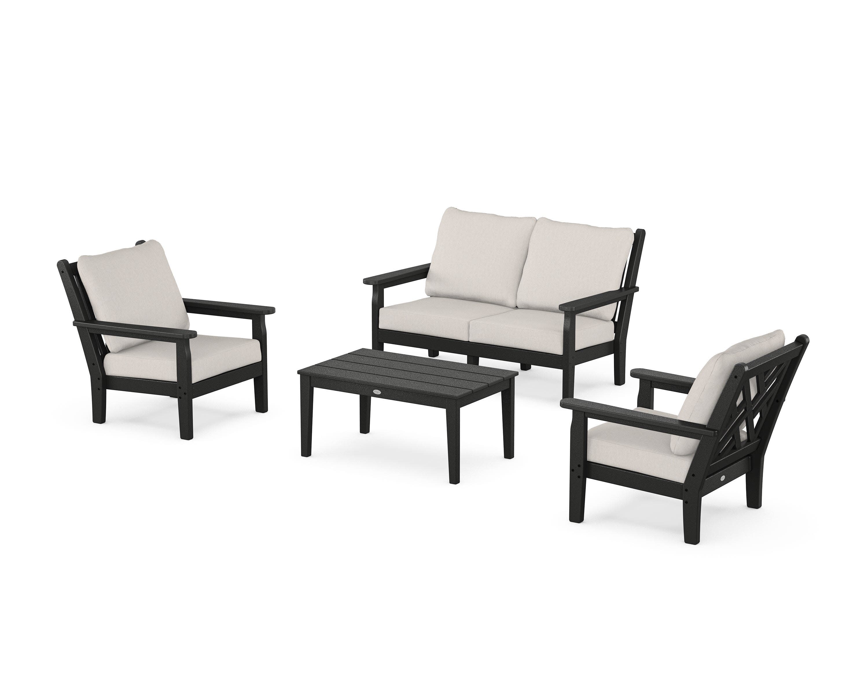 Chippendale 4-Piece Deep Seating Set with Loveseat in Black / Cast Ash