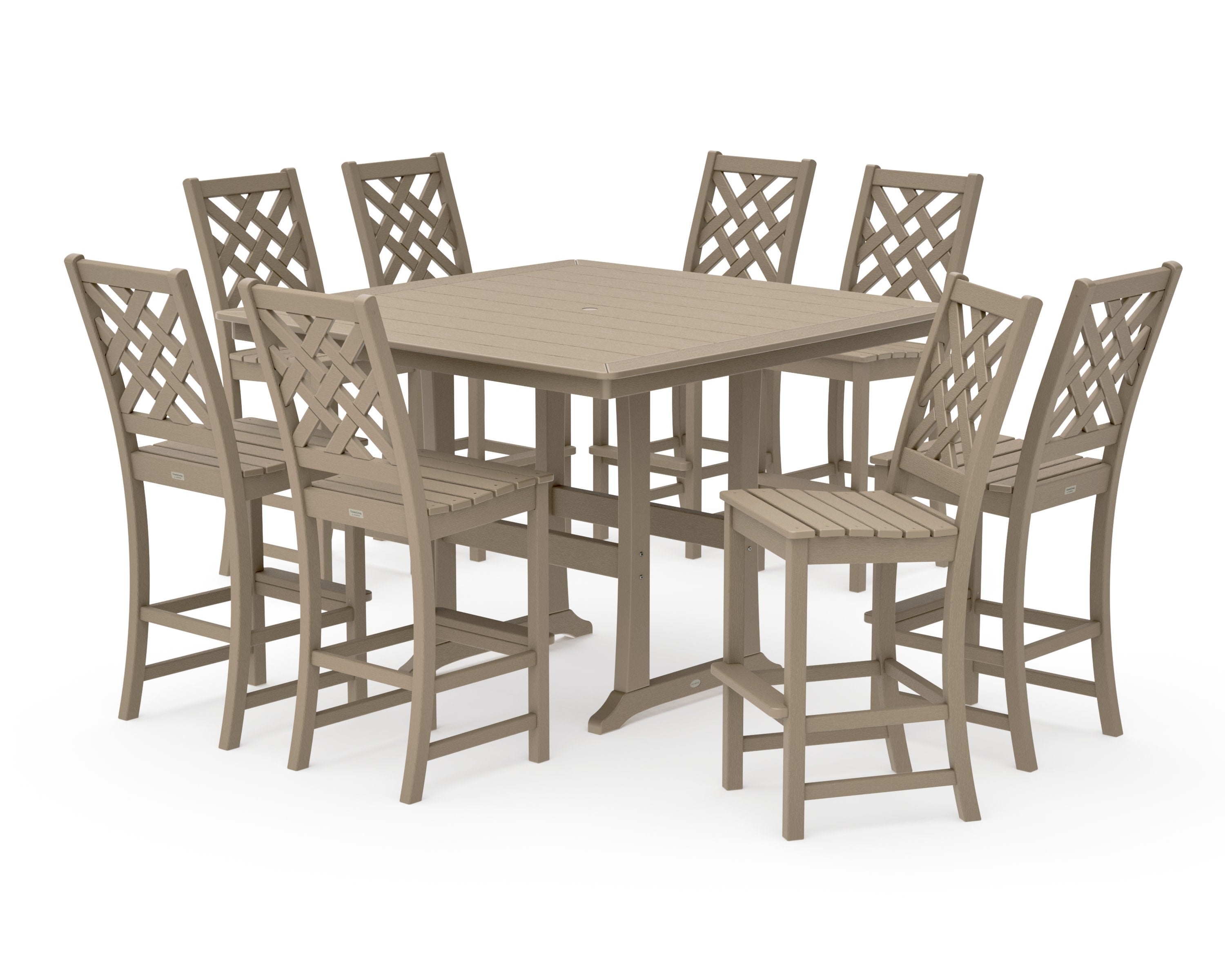 Wovendale Side Chair 9-Piece Square Bar Set with Trestle Legs in Vintage Sahara