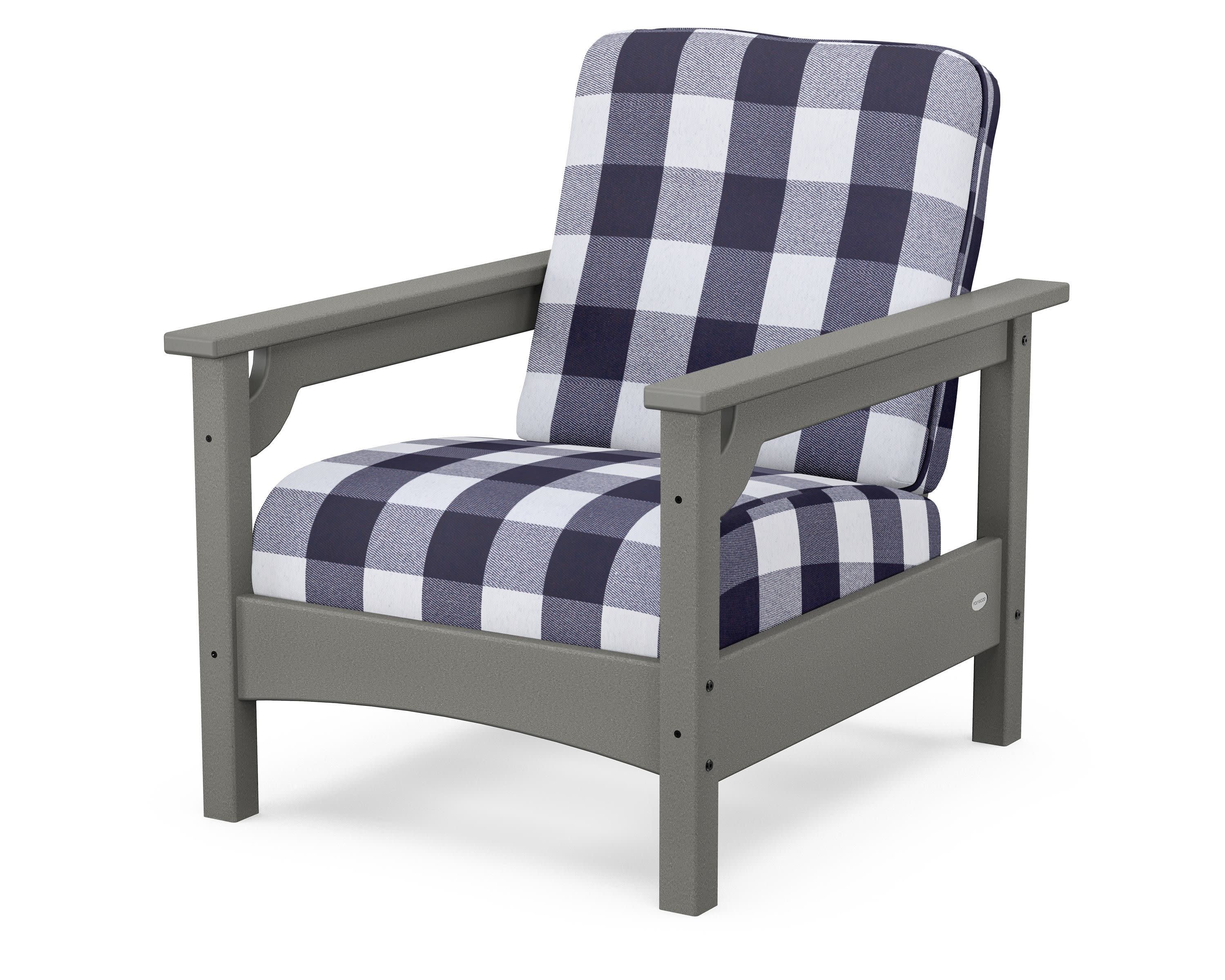 Club Chair in Slate Grey / Buffalo Plaid Navy