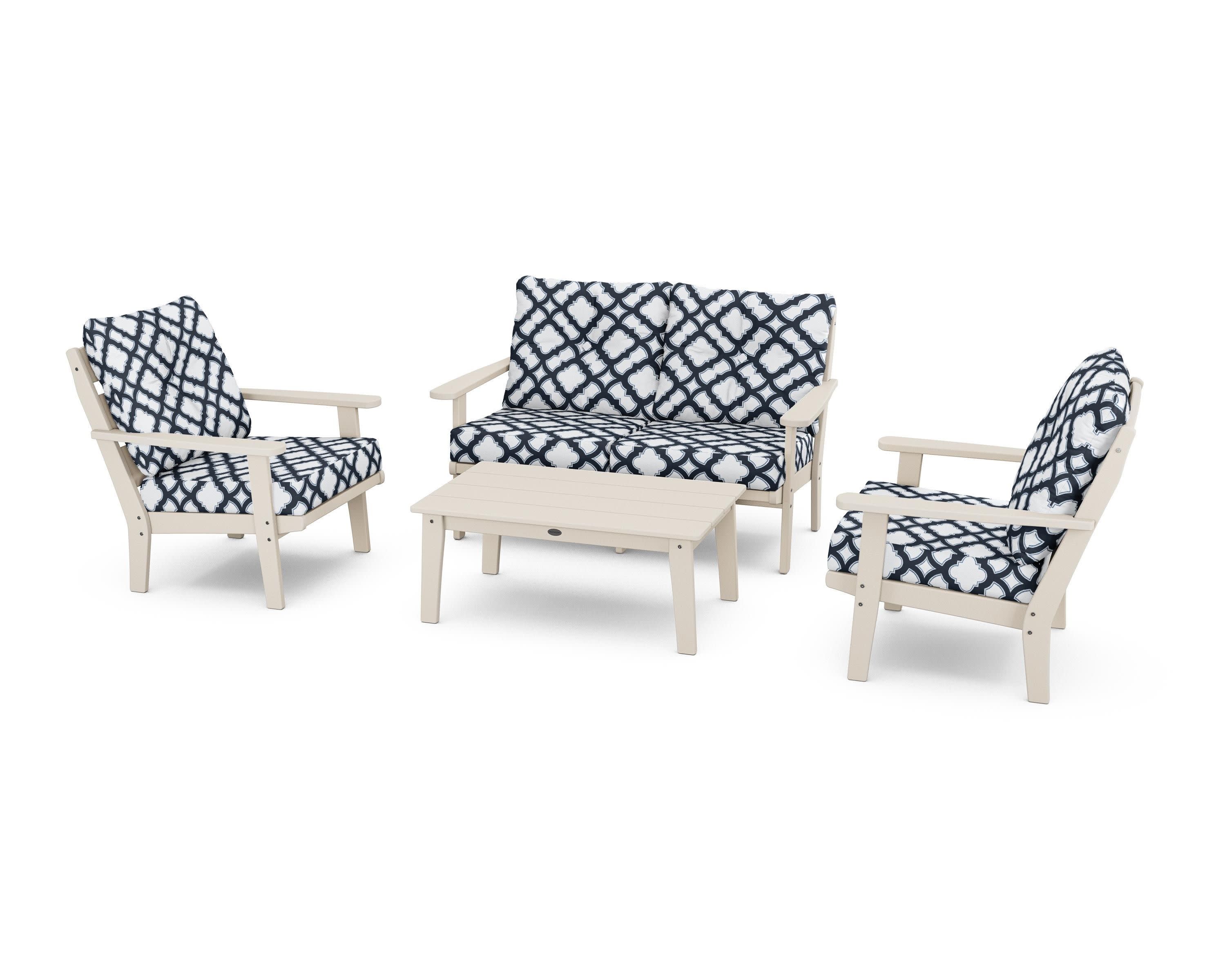 Lakeside 4-Piece Deep Seating Set in Sand / Trellis Marine Indigo