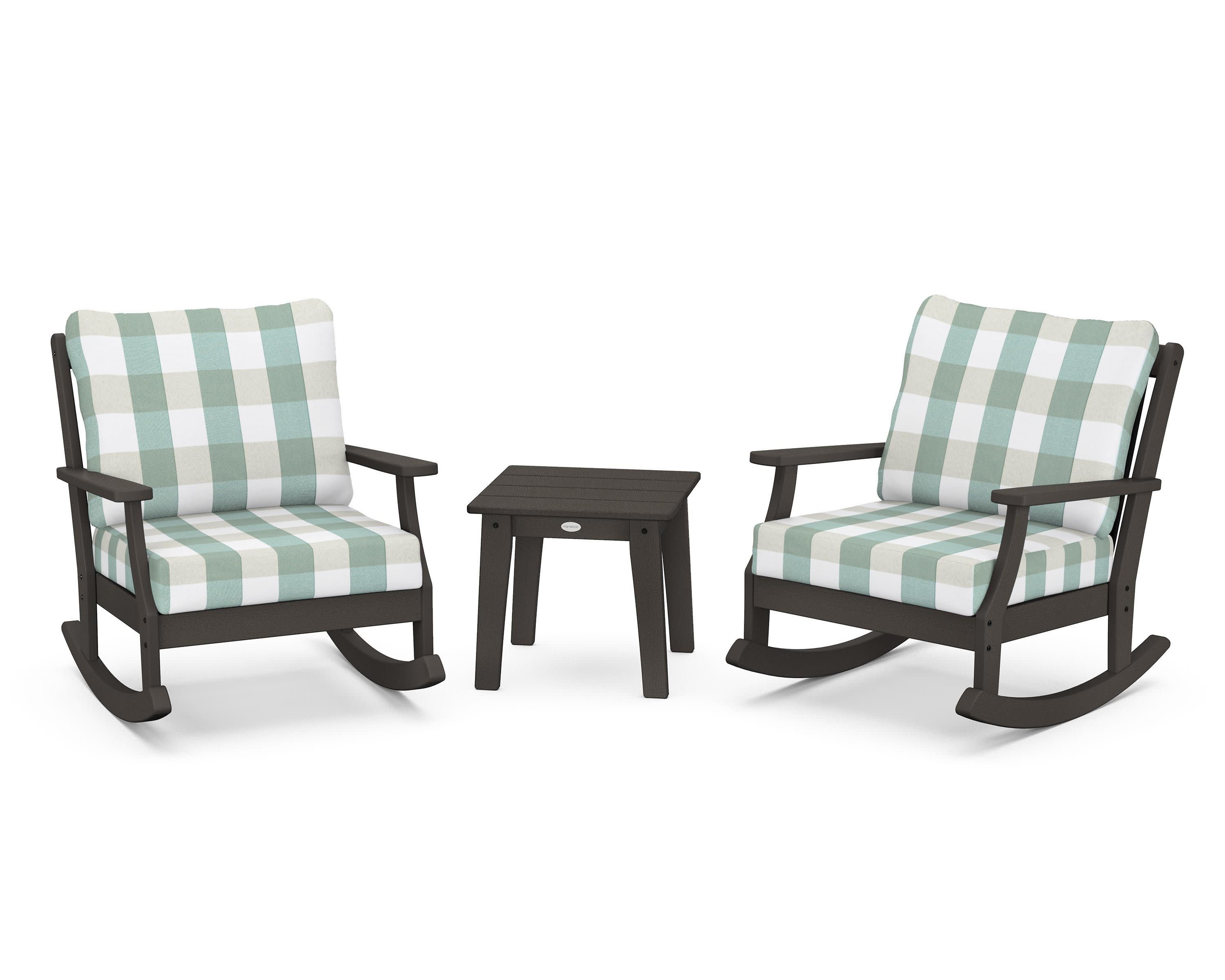 Braxton 3-Piece Deep Seating Rocker Set in Vintage Coffee / Buffalo Plaid Glacier Spa