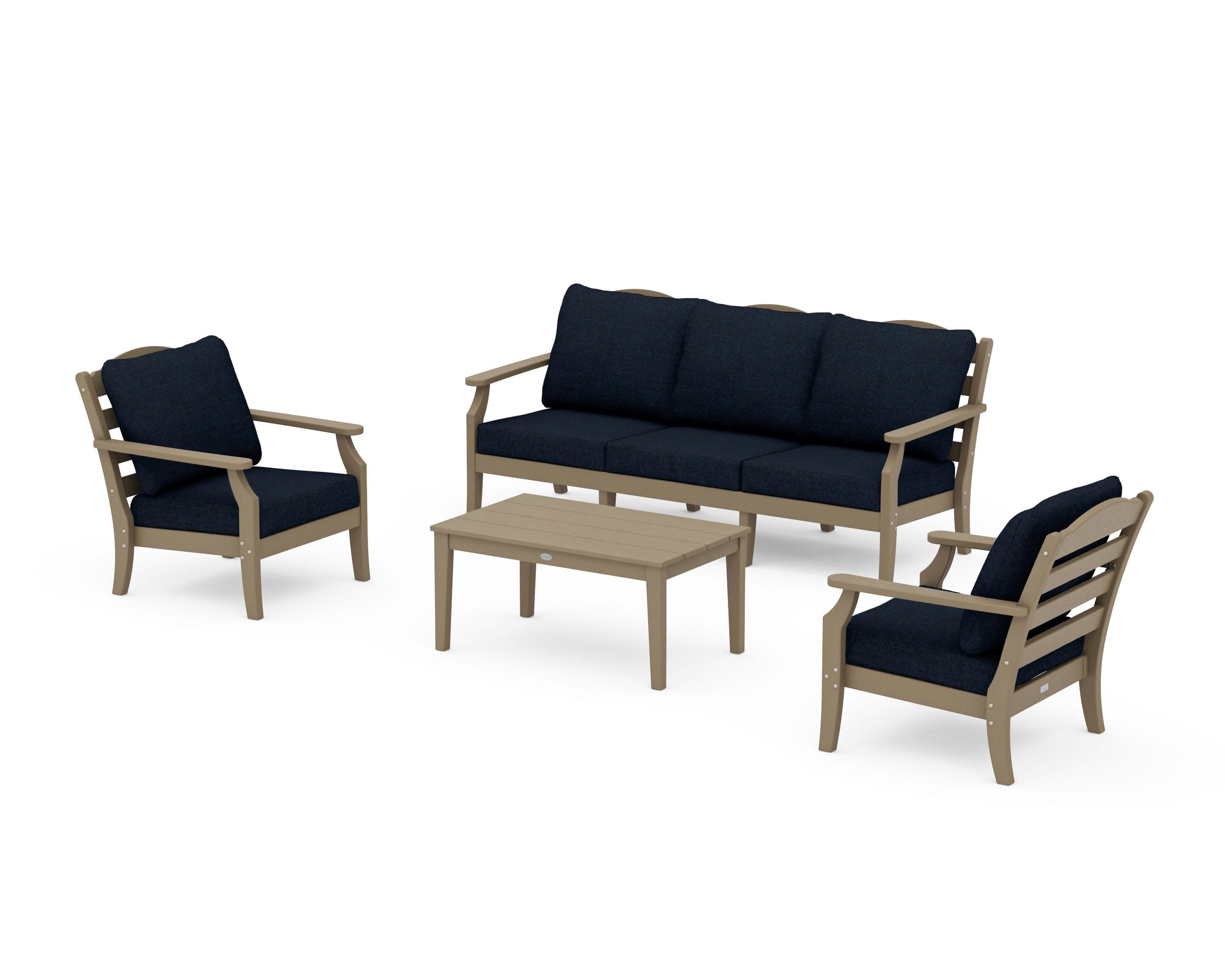 Savannah 4-Piece Deep Seating Set with Sofa in Vintage Sahara / Marine Indigo