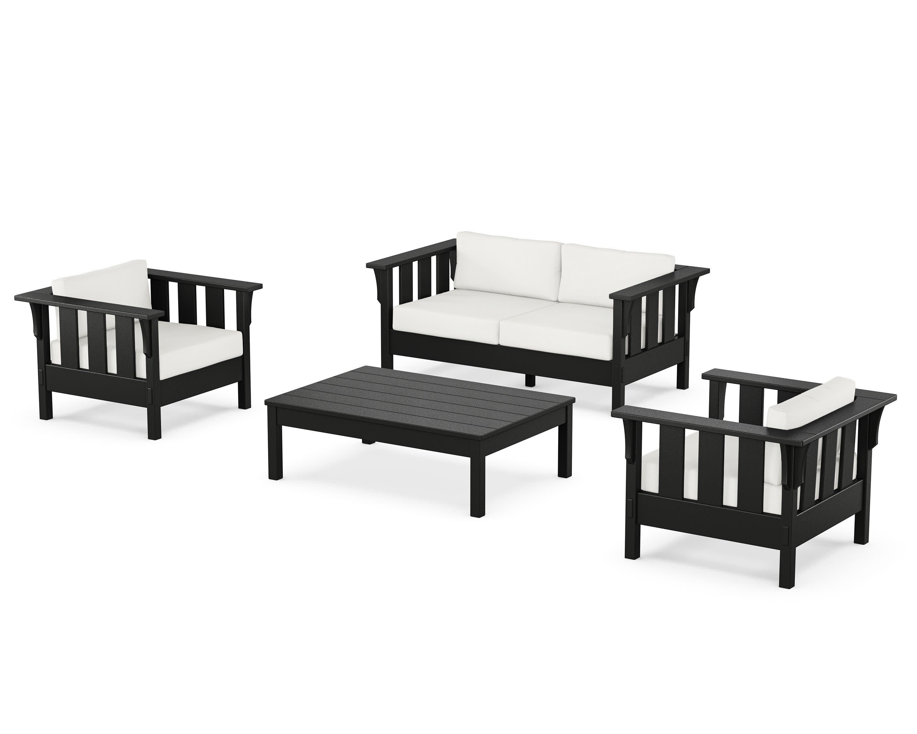 Acadia 4-Piece Deep Seating Set with Loveseat in Black / Natural Linen