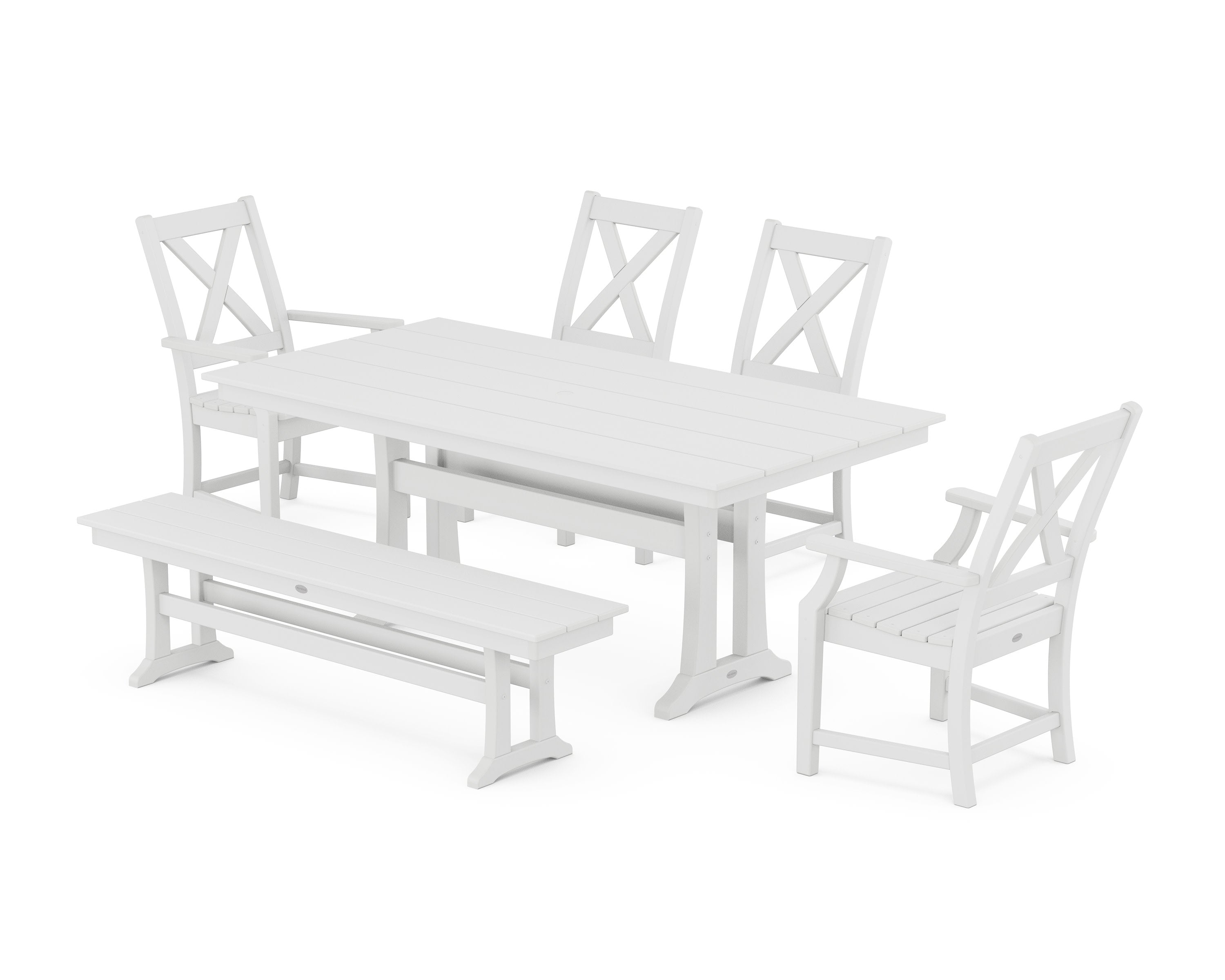 Braxton 6-Piece Farmhouse Dining Set With Trestle Legs in White