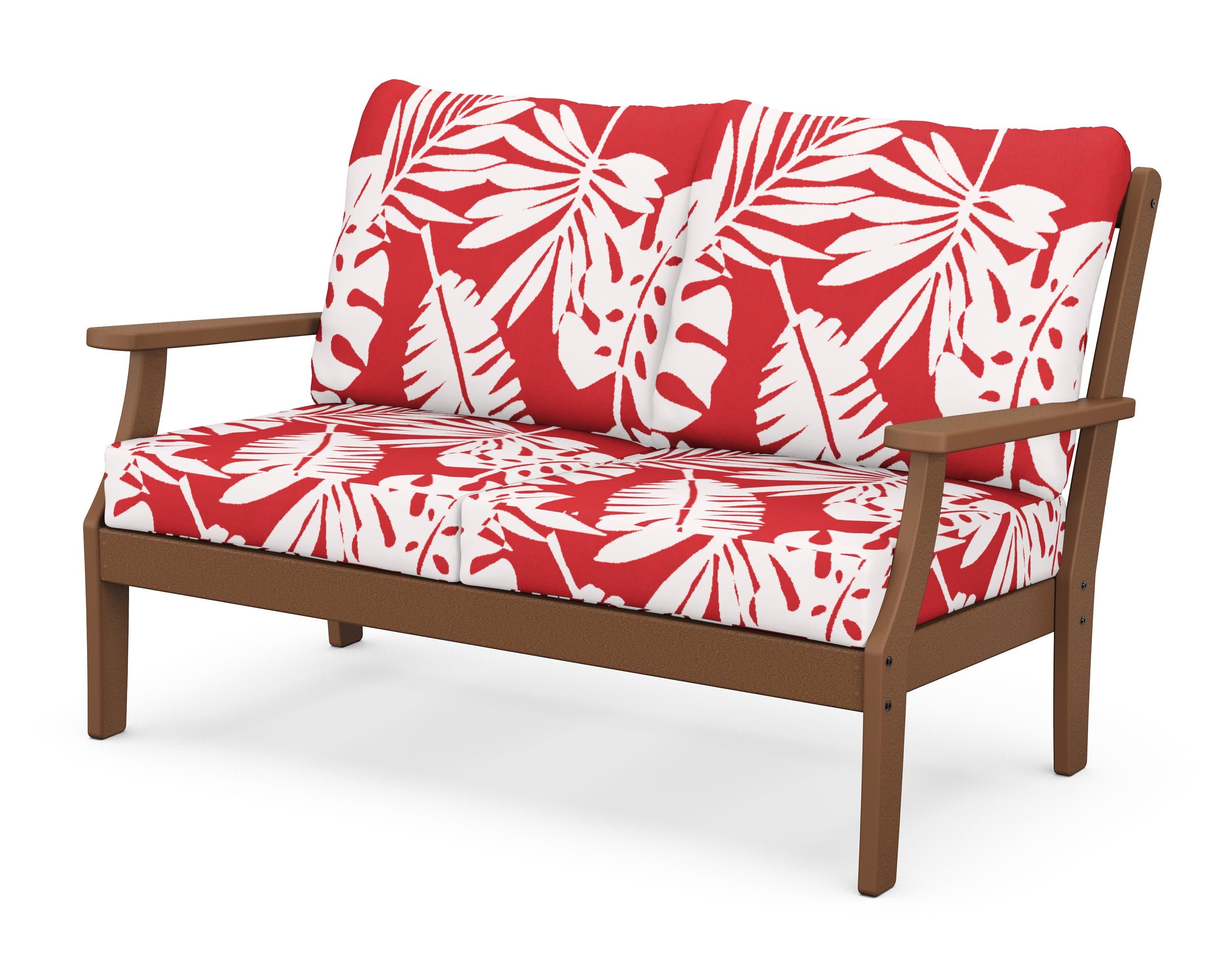 Braxton Deep Seating Loveseat in Teak / Leaf Crimson