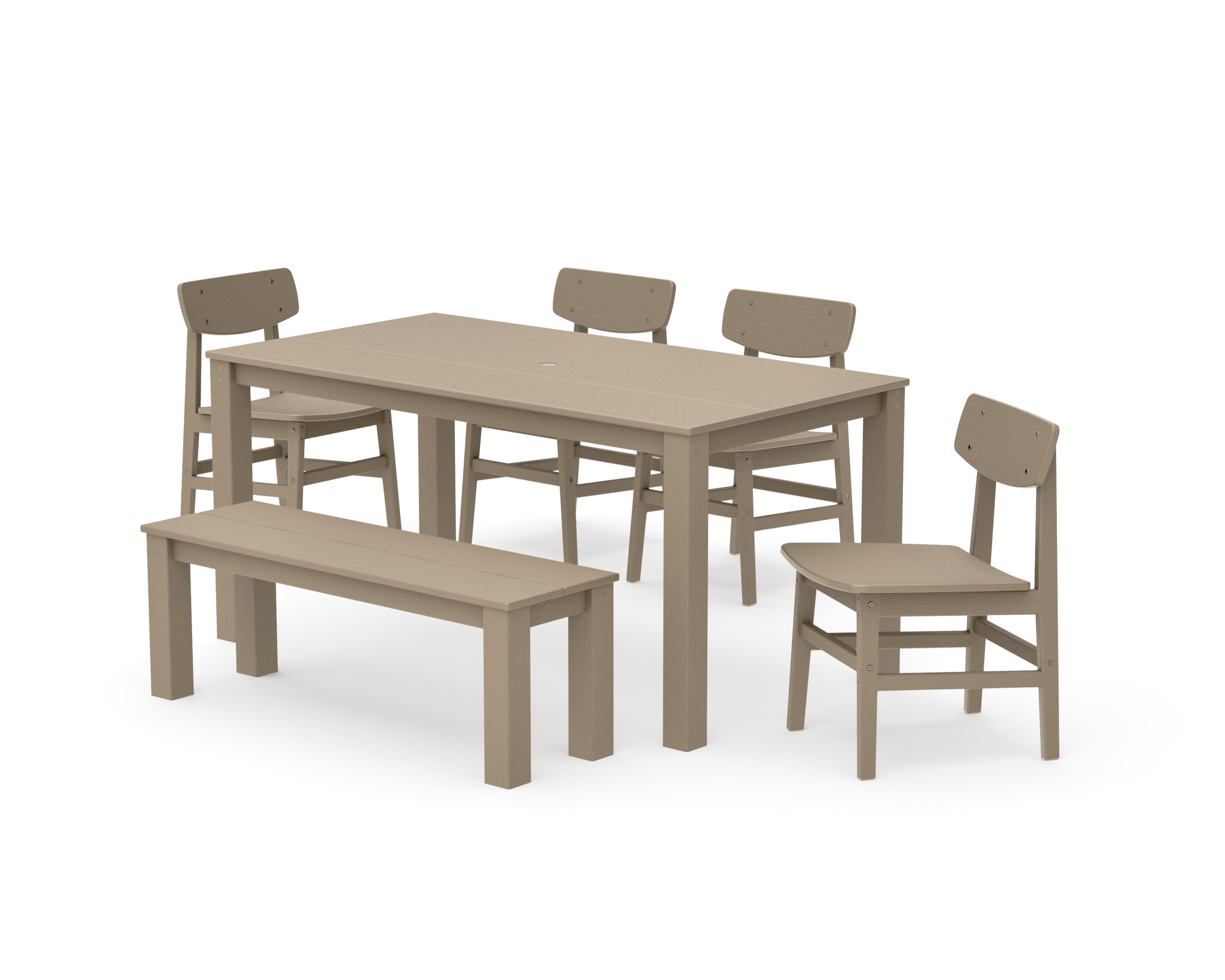 Modern Studio Urban Chair 6-Piece Parsons Dining Set with Bench in Vintage Sahara