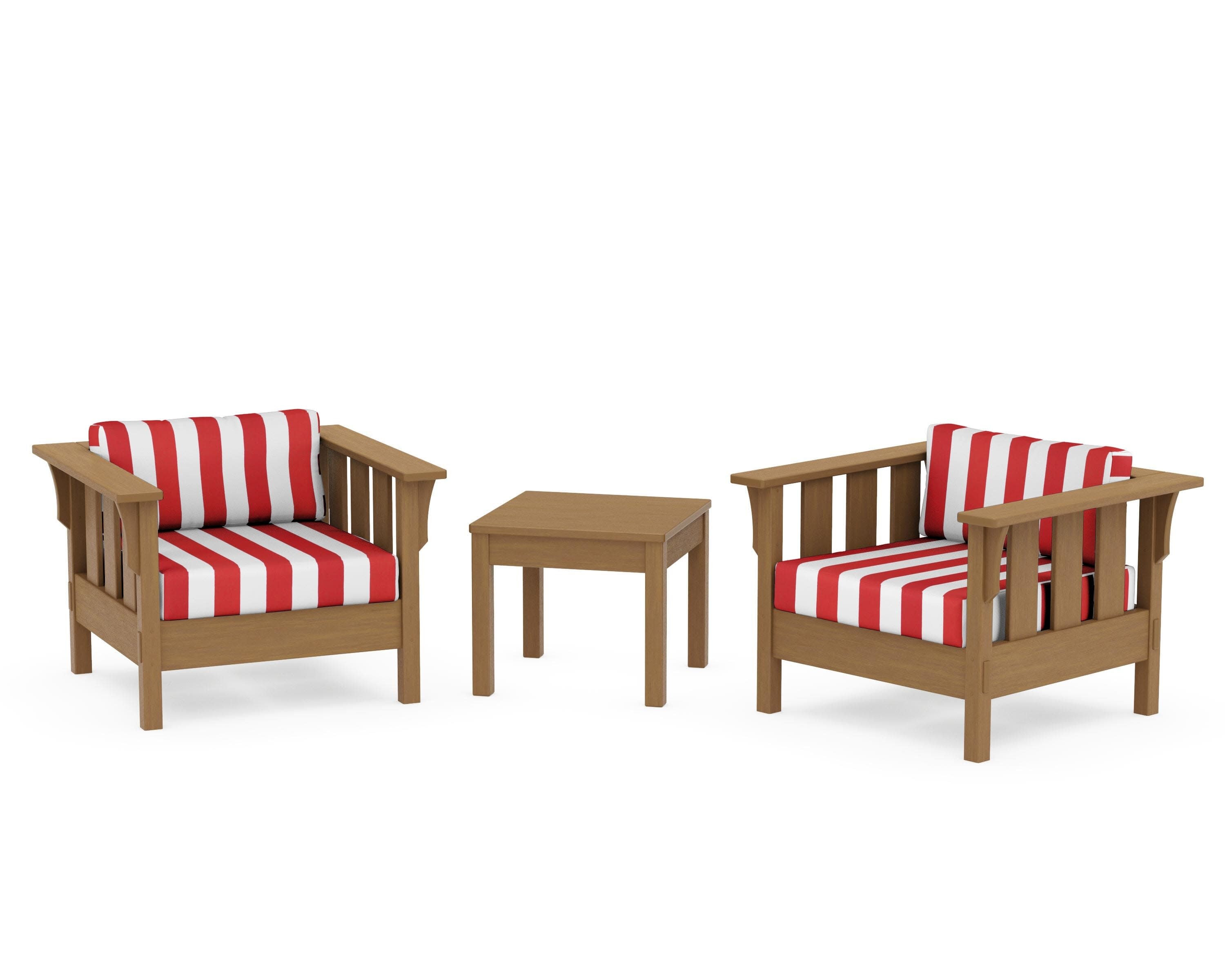 Acadia 3-Piece Deep Seating Set in Natural / Cabana Stripe Crimson