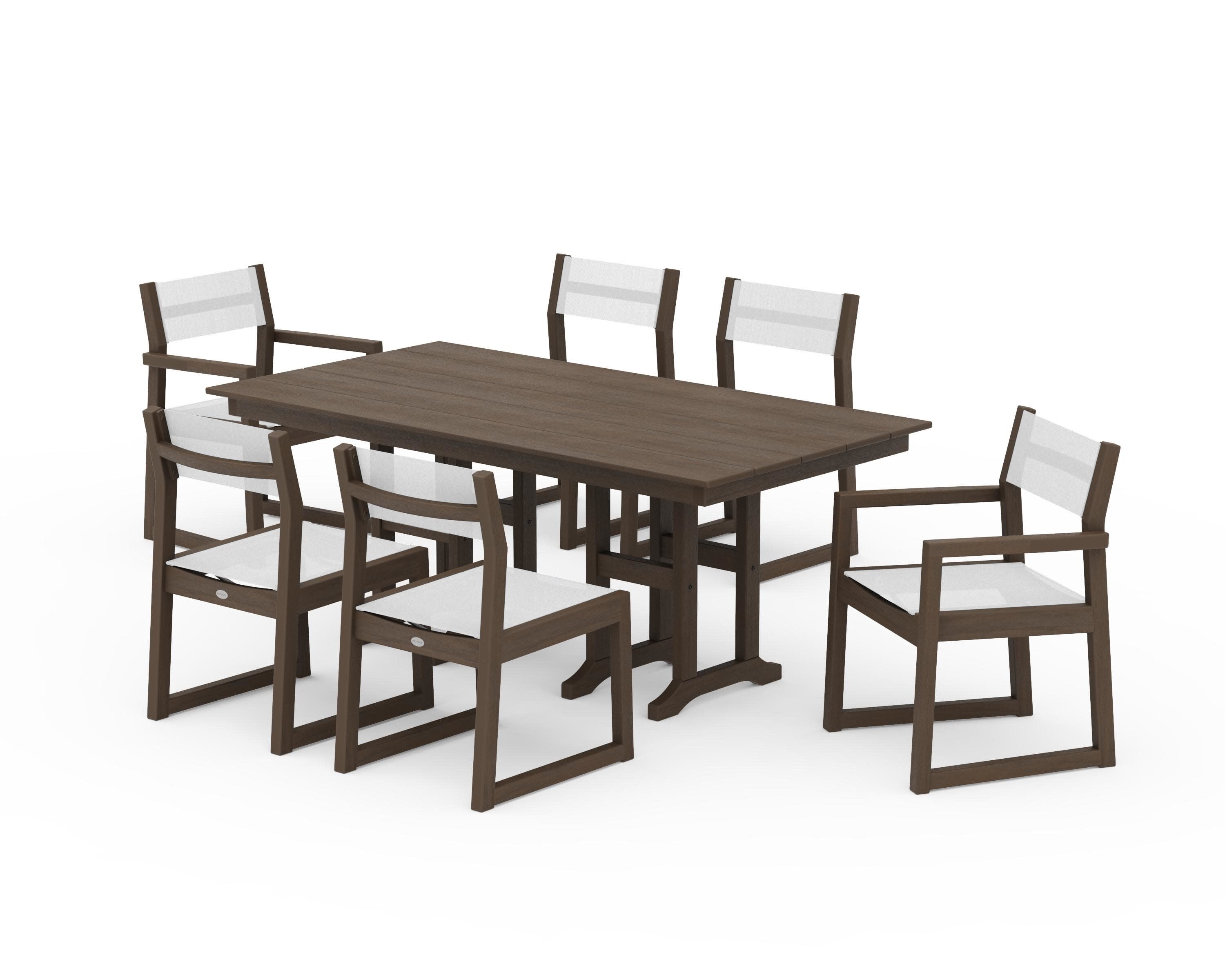 EDGE Sling 7-Piece Farmhouse Dining Set in Kona / White Sling