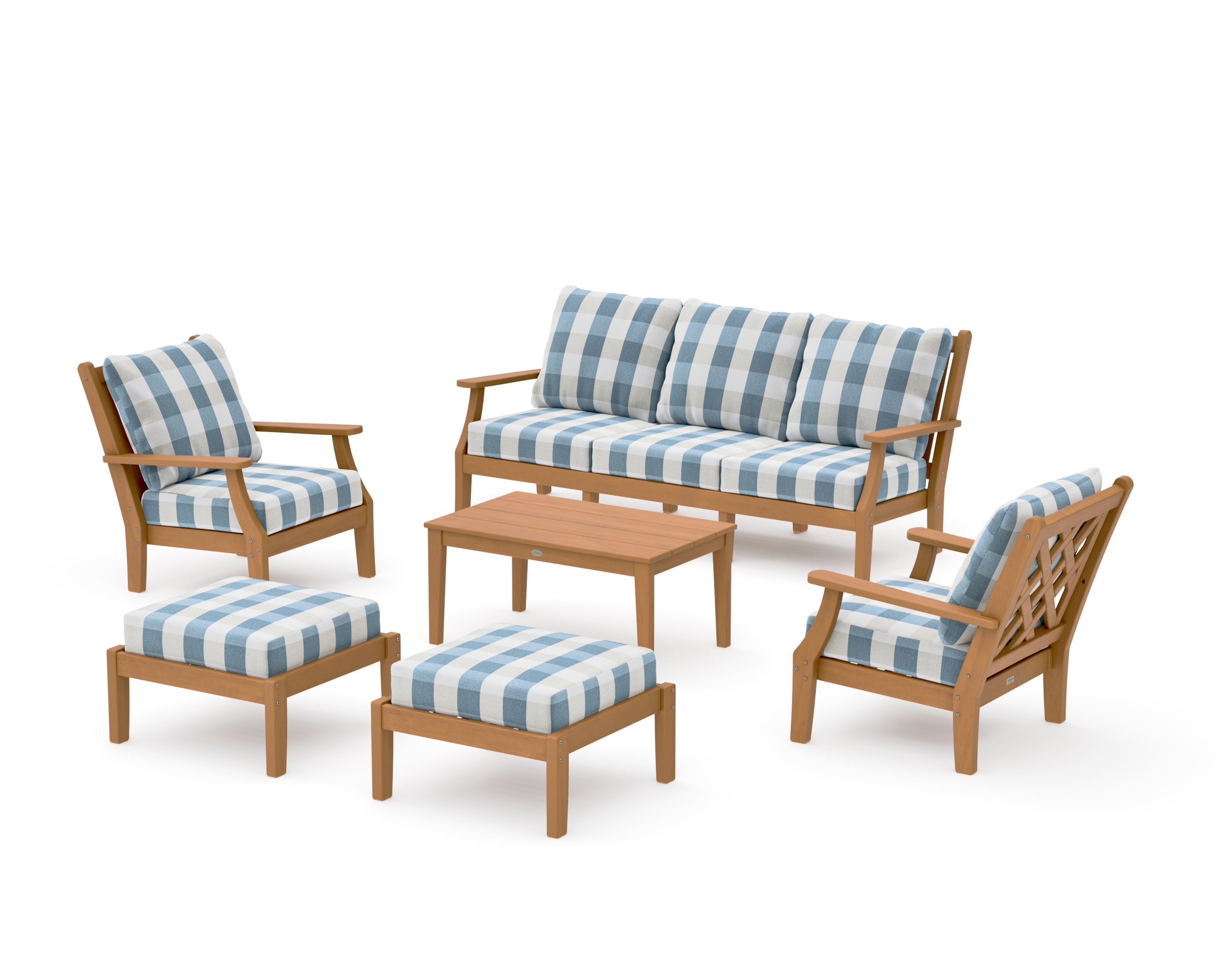 Wovendale 6-Piece Lounge Sofa Set in Natural / Buffalo Plaid Sky Blue
