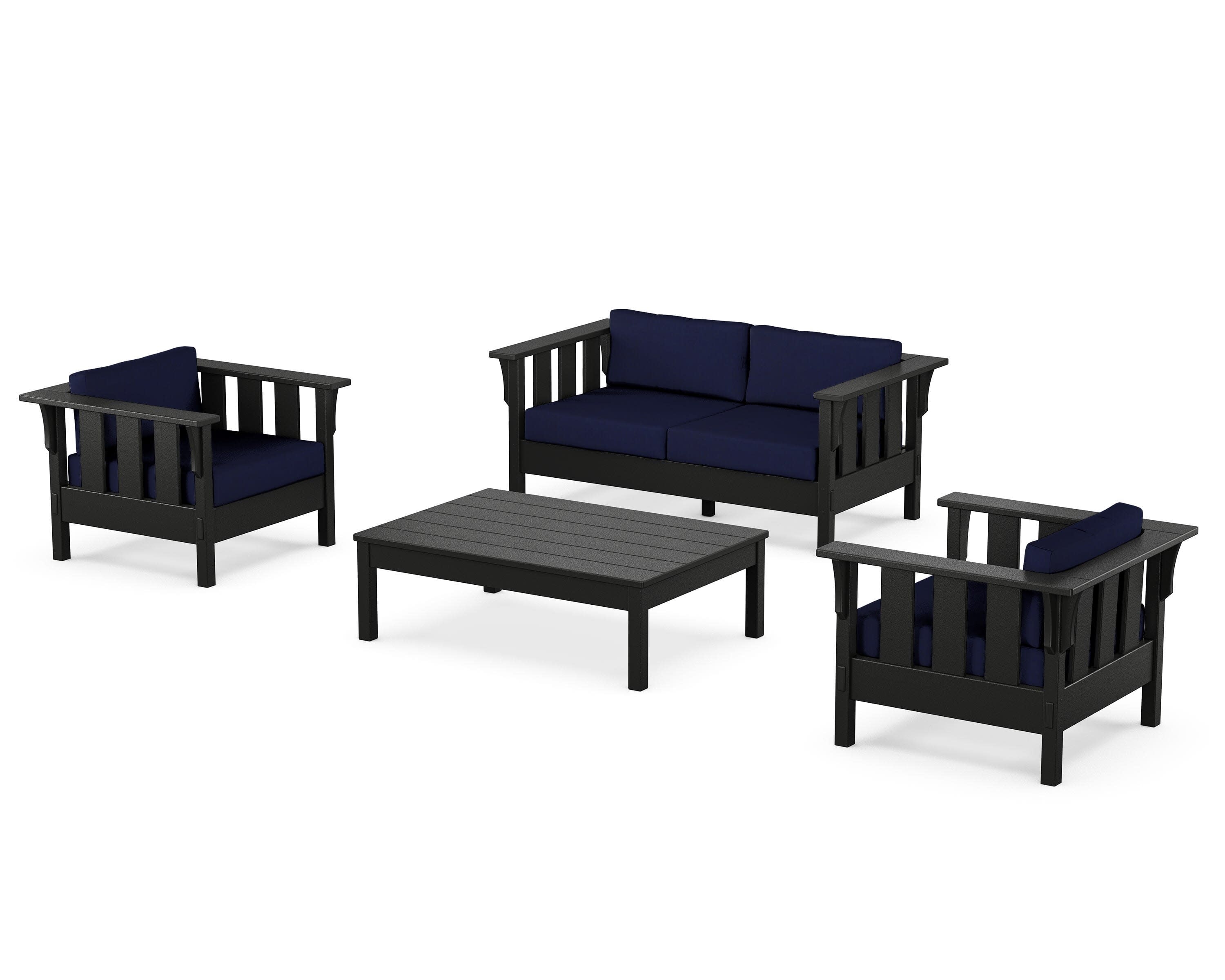 Acadia 4-Piece Deep Seating Set with Loveseat in Black / Navy