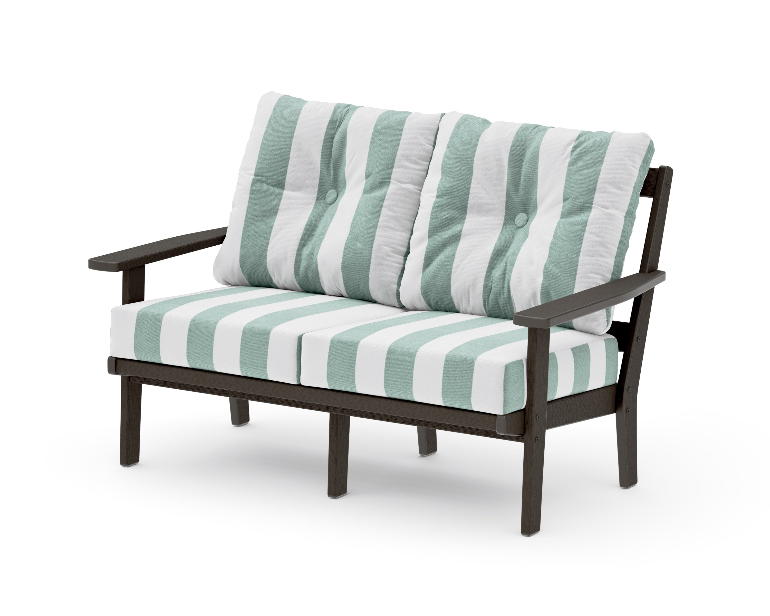Prairie Deep SeatingLoveseat in Vintage Coffee / Cabana Stripe Glacier Spa
