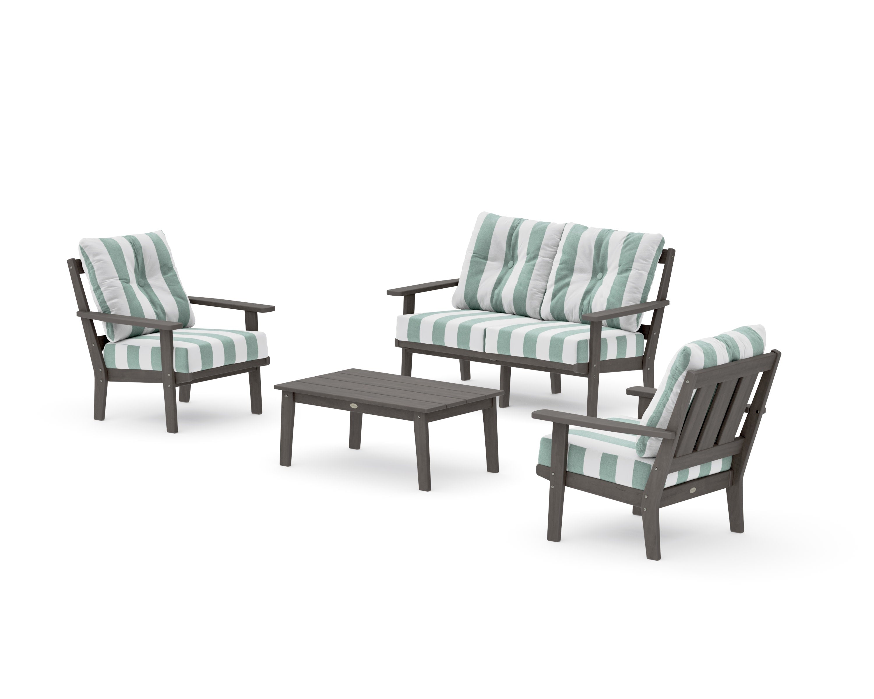 Oxford 4-Piece Deep Seating Set with Loveseat in Driftwood / Cabana Stripe Glacier Spa