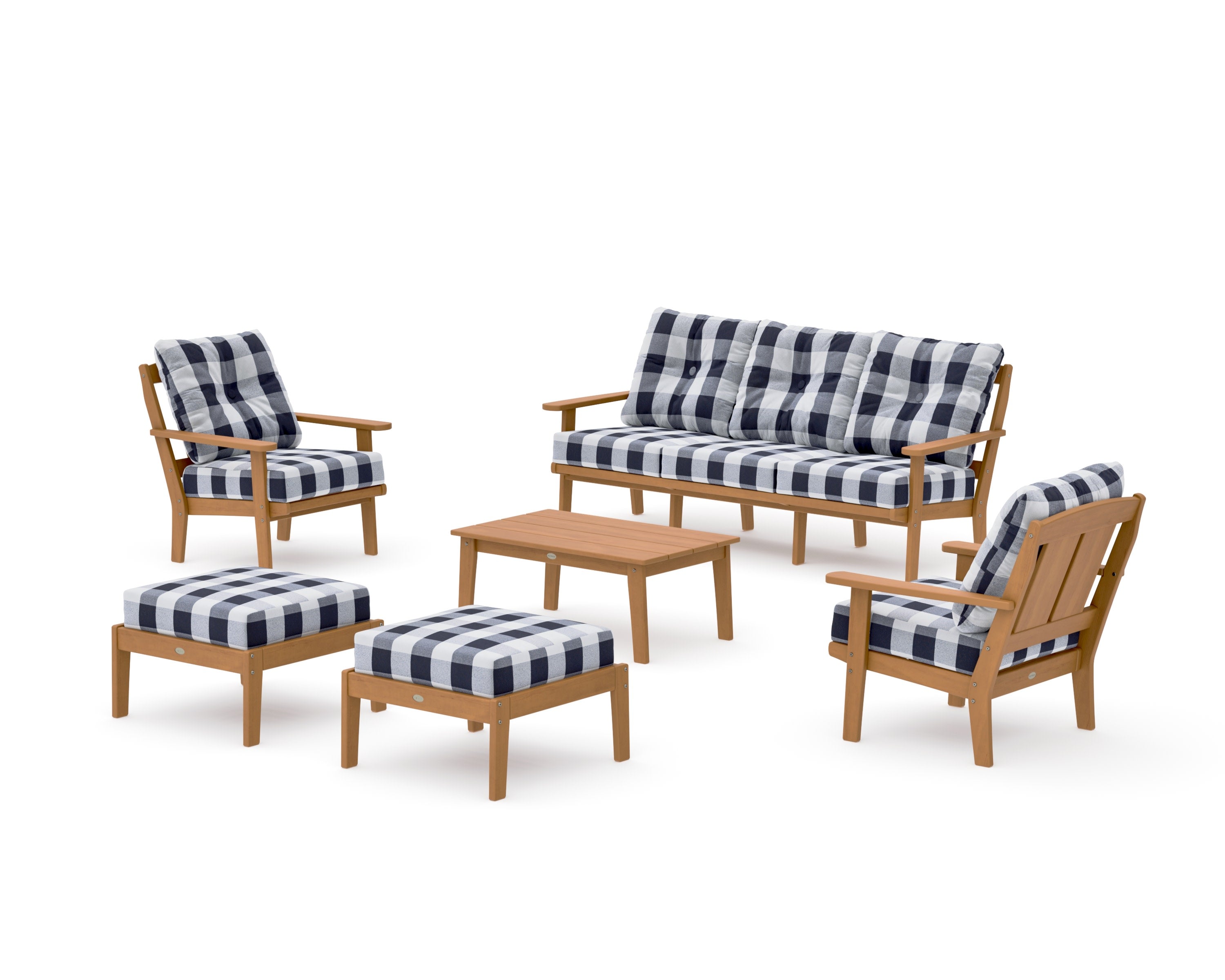 Mission 6-Piece Lounge Sofa Set in Natural / Buffalo Plaid Navy