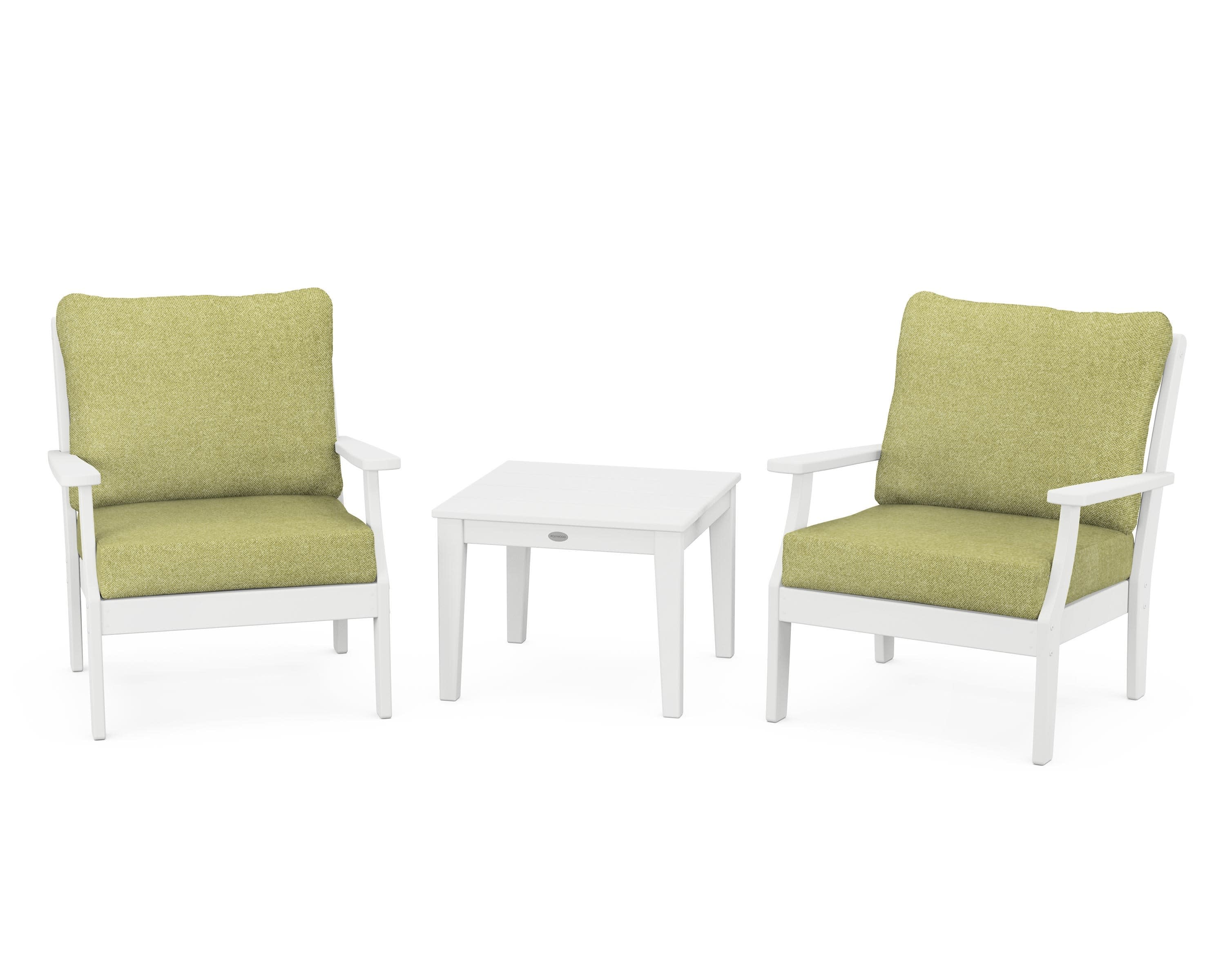 Braxton 3-Piece Deep Seating Set in White / Chartreuse Boucle