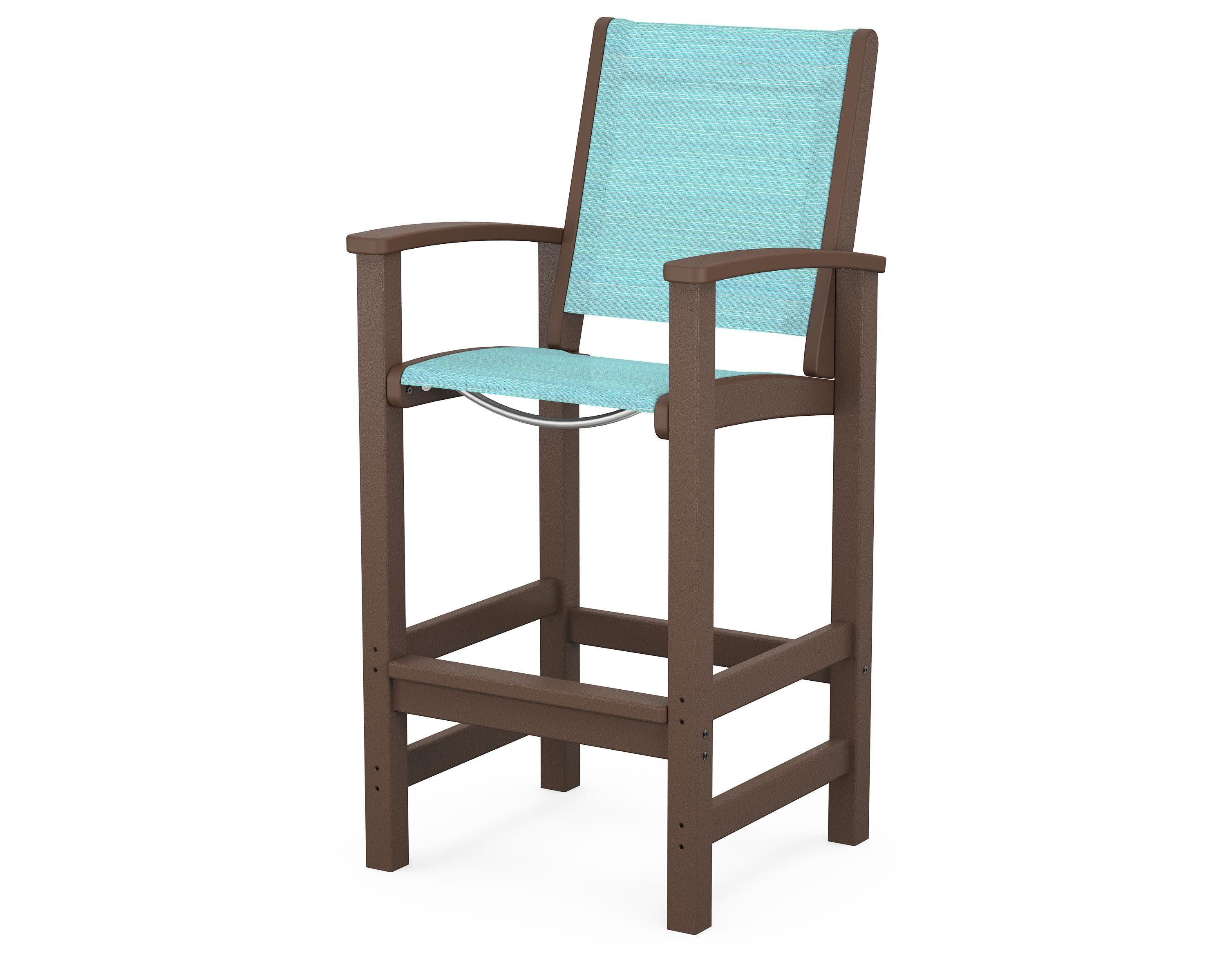 Coastal Bar Chair in Mahogany / Dupioni Aquamarine Sling