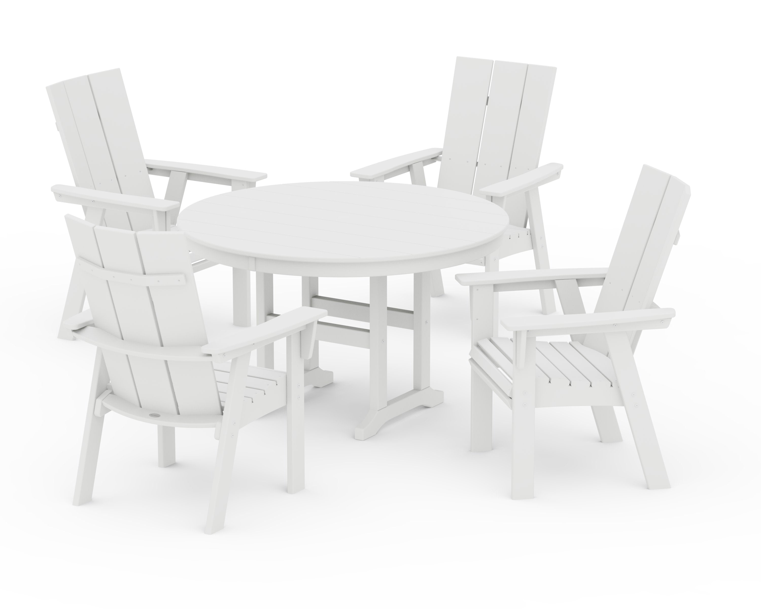 Modern Curveback Adirondack 5-Piece Round Farmhouse Dining Set in White