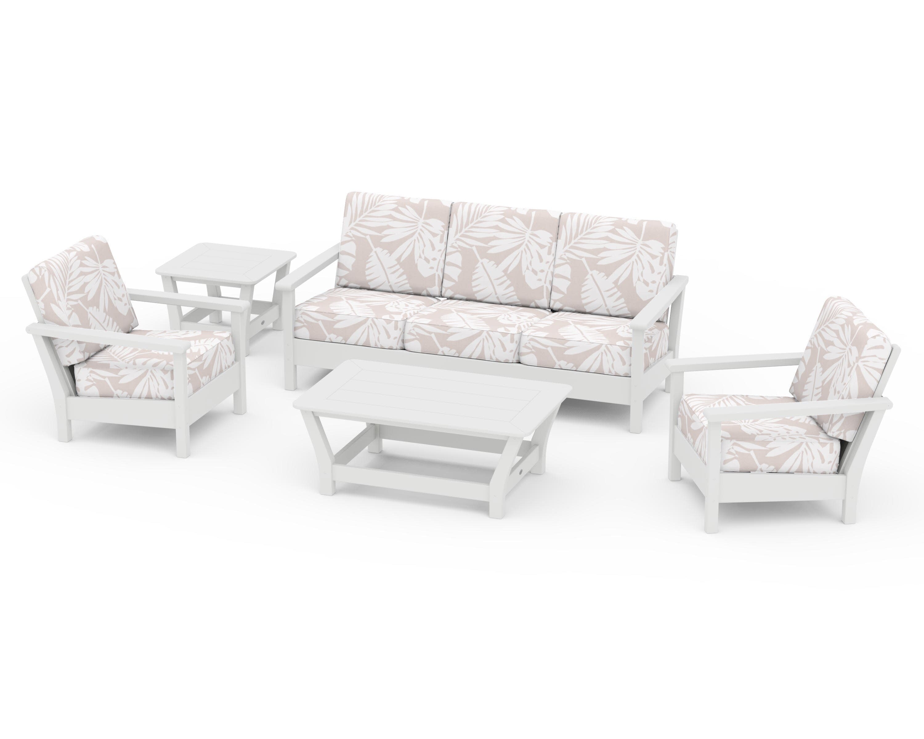 Harbour 5-Piece Deep Seating Set in White / Leaf Dune Burlap
