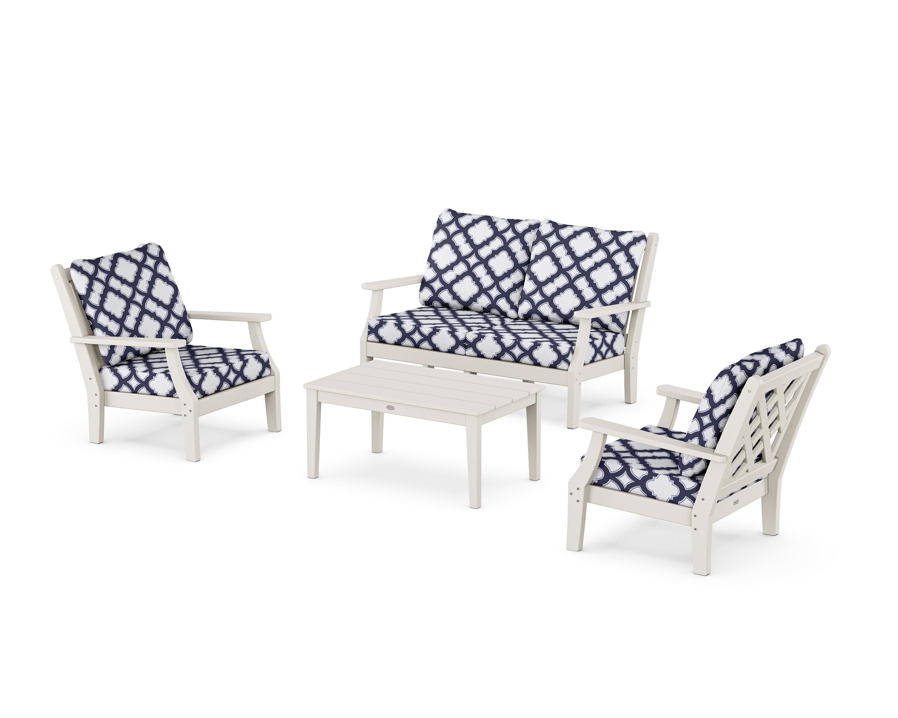 Wovendale 4-Piece Deep Seating Set with Loveseat in Sand / Trellis Navy