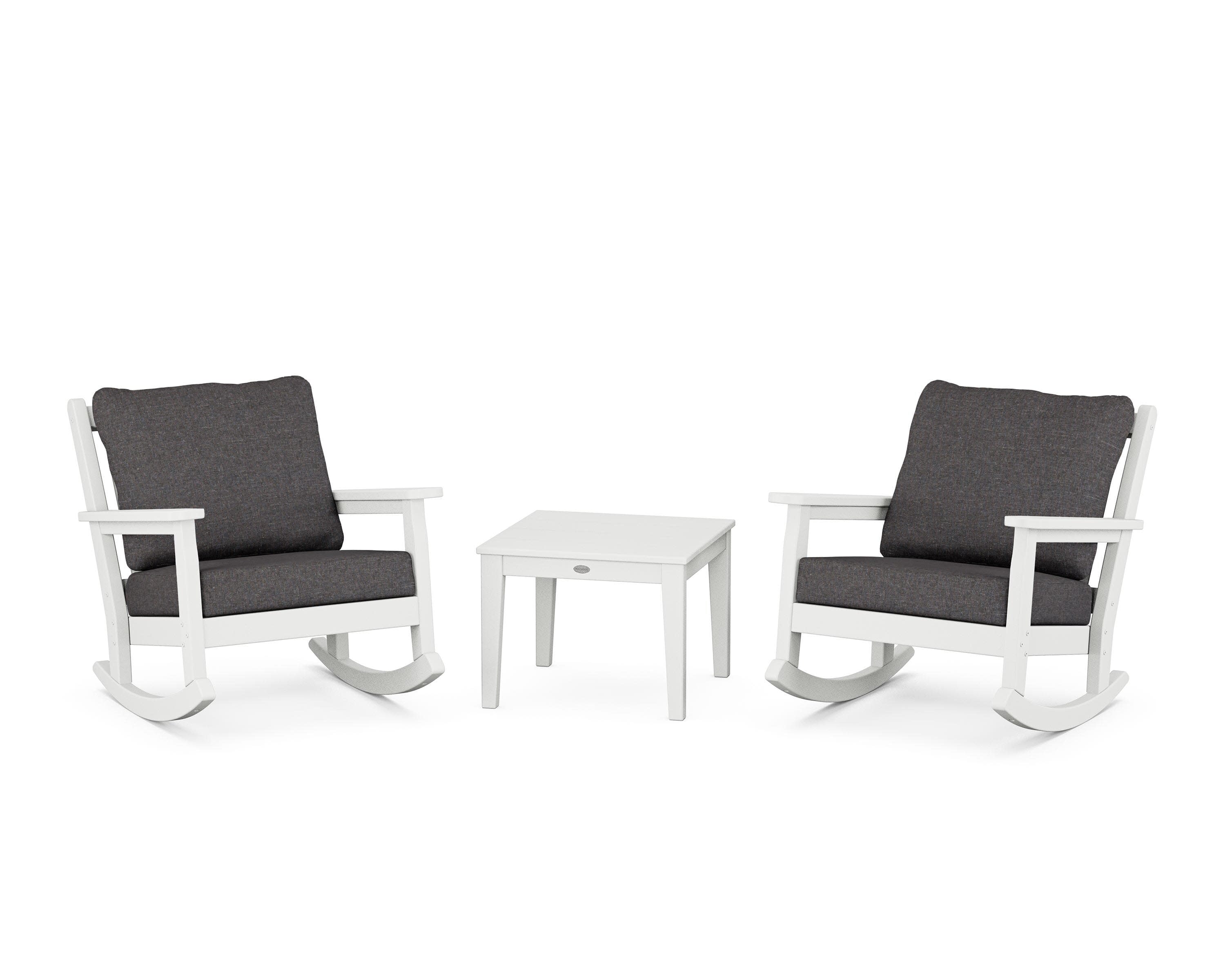 Chippendale 3-Piece Deep Seating Rocker Set in White / Ash Charcoal