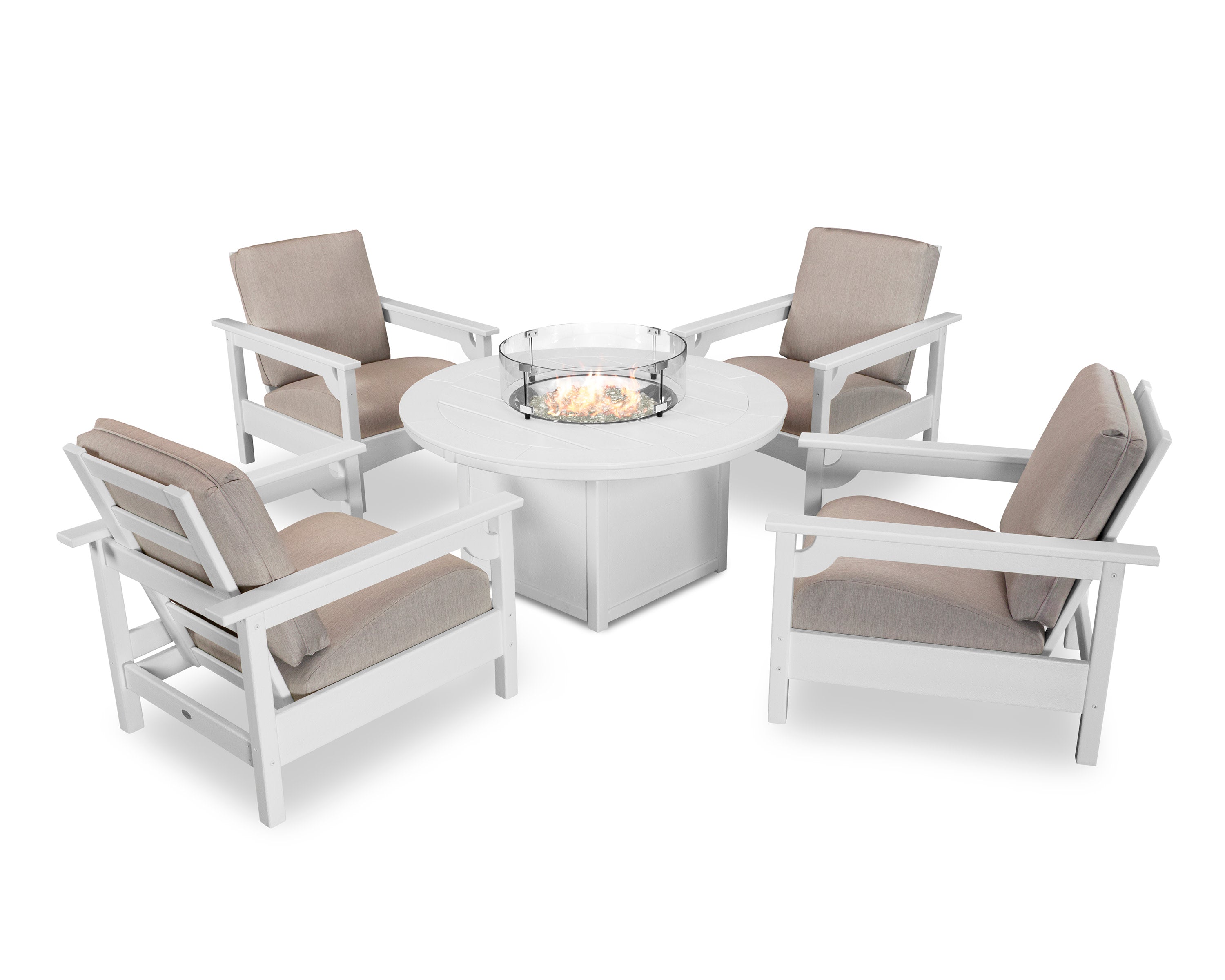 Club 5-Piece Conversation Set with Fire Pit Table in White / Cast Ash