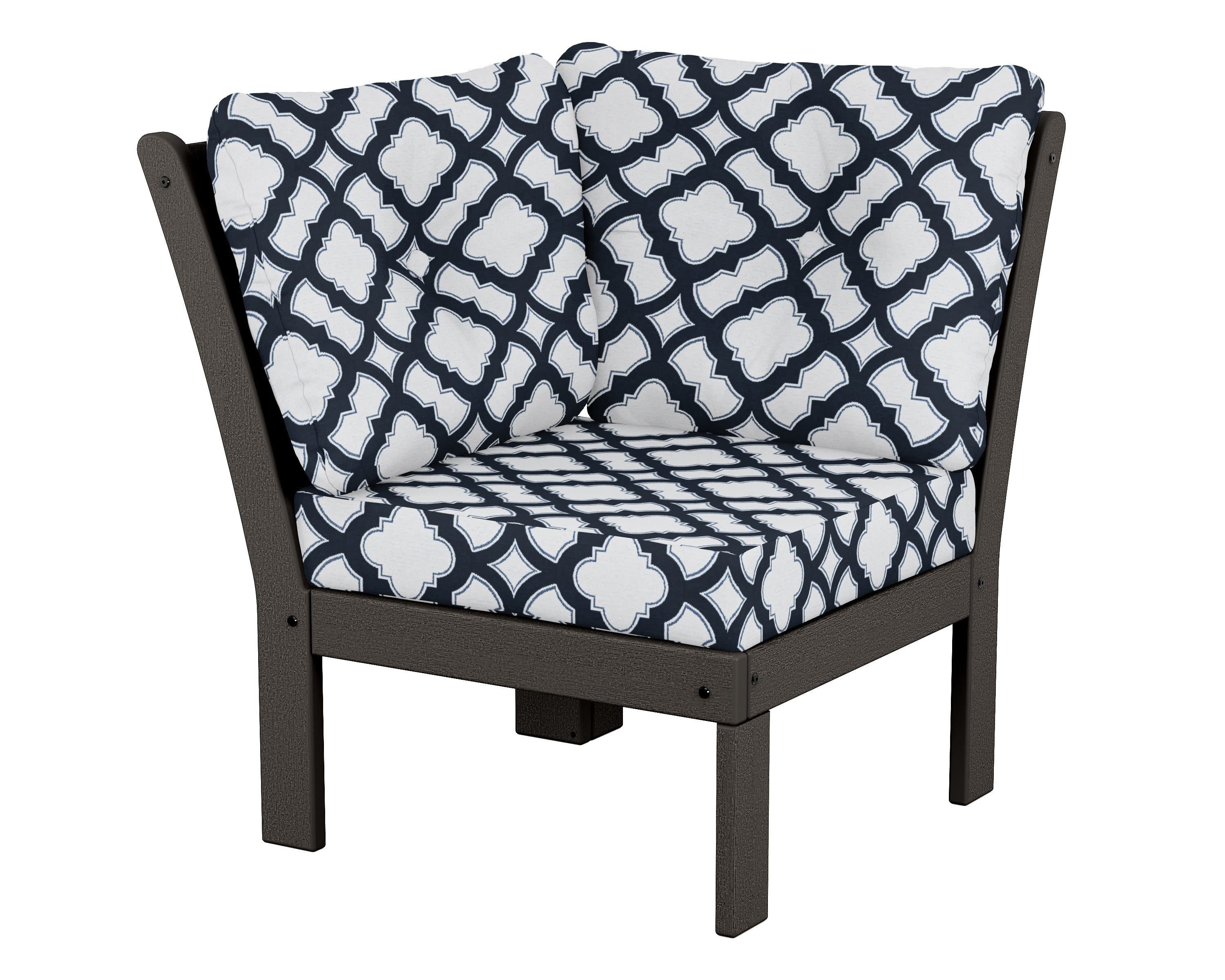 Vineyard Modular Corner Chair in Vintage Coffee / Trellis Marine Indigo