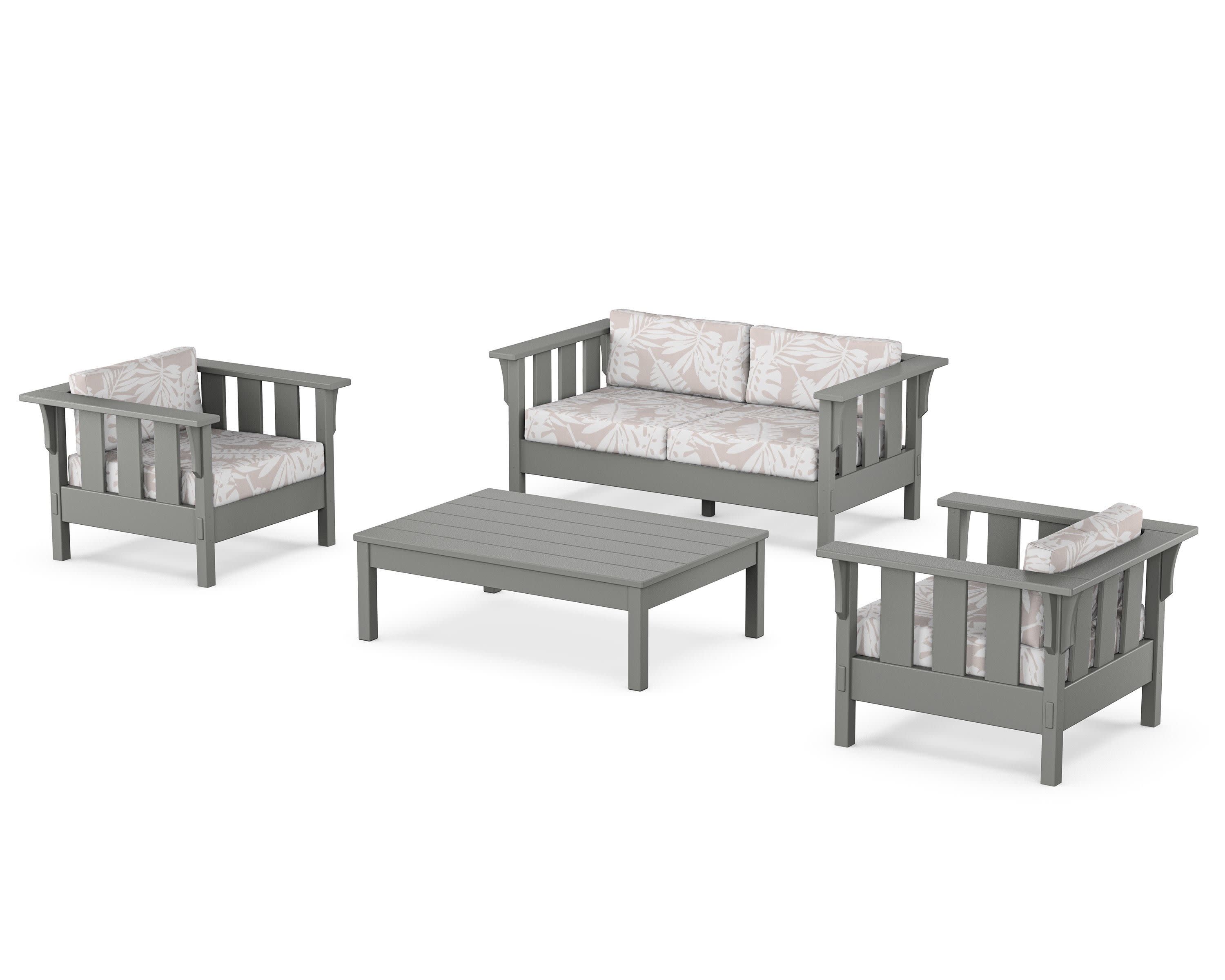 Acadia 4-Piece Deep Seating Set with Loveseat in Slate Grey / Leaf Dune Burlap