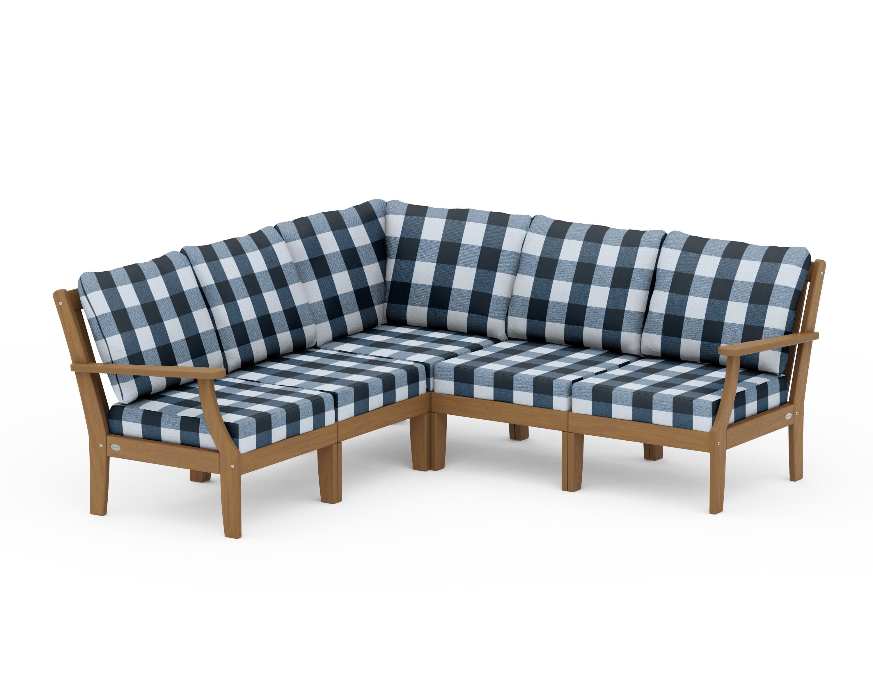Braxton Modular 5-Piece Deep Seating Set in Natural / Buffalo Plaid Marine Indigo