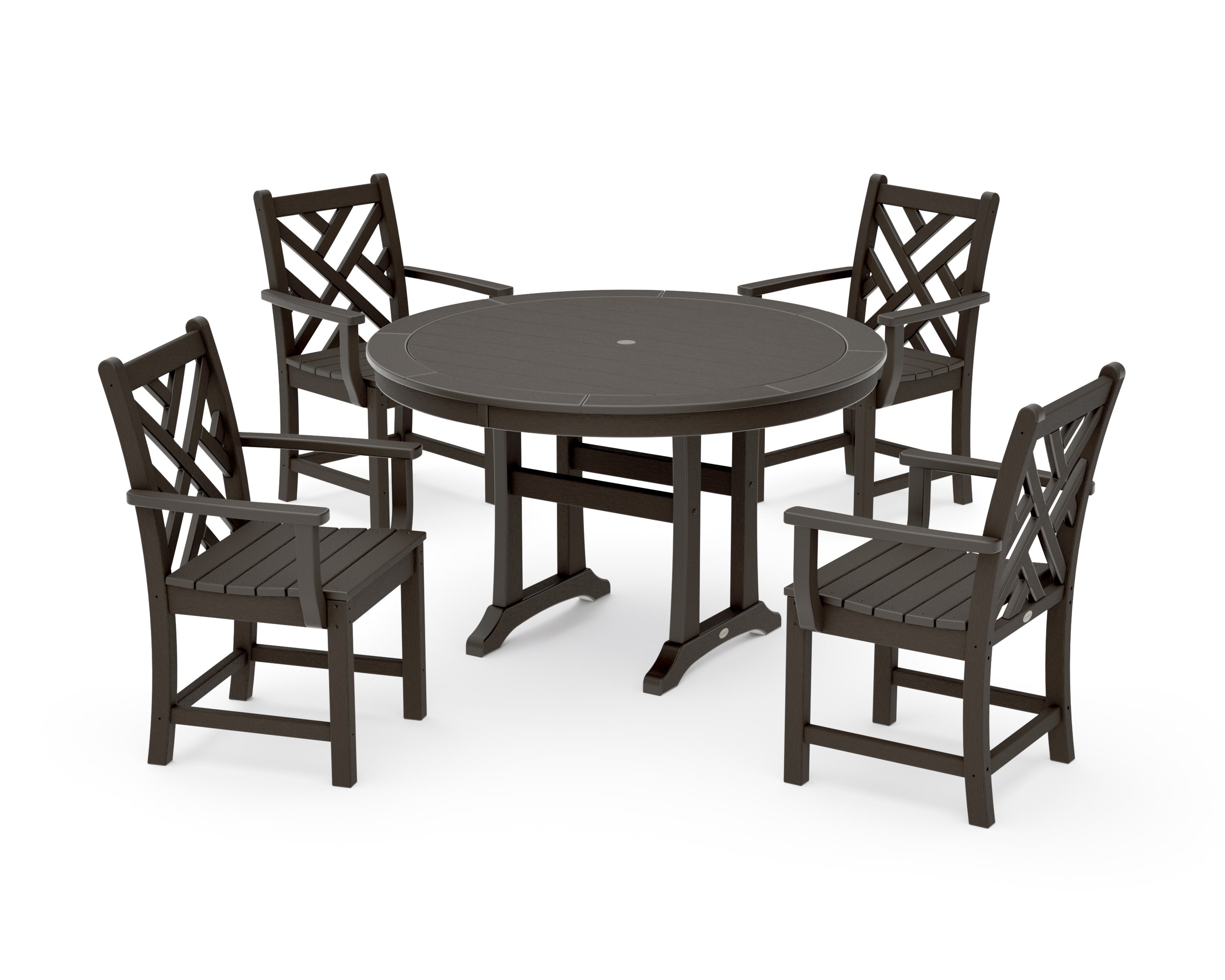 Chippendale 5-Piece Nautical Trestle Dining Arm Chair Set in Vintage Coffee