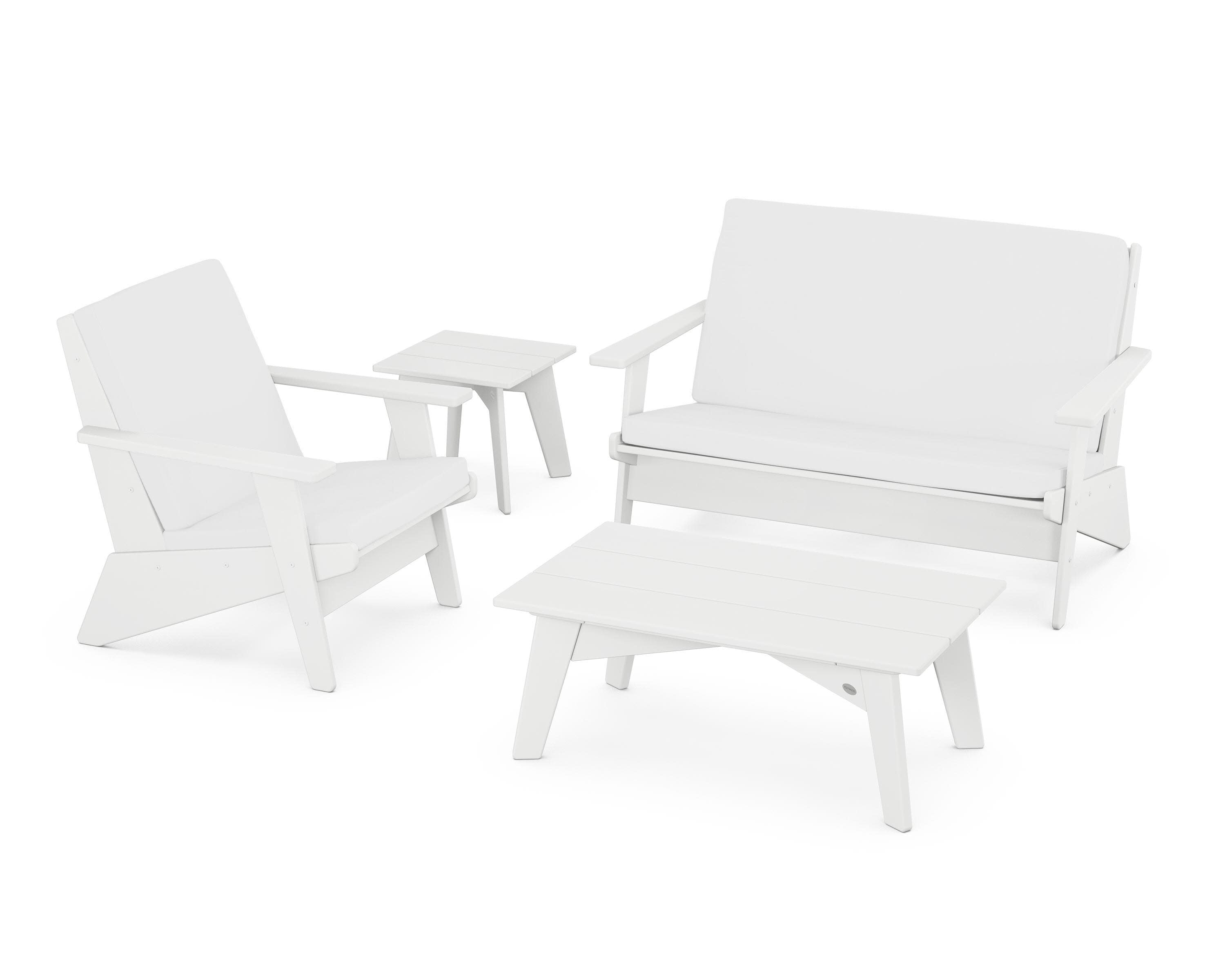Riviera Modern Lounge 4-Piece Set in White / Natural