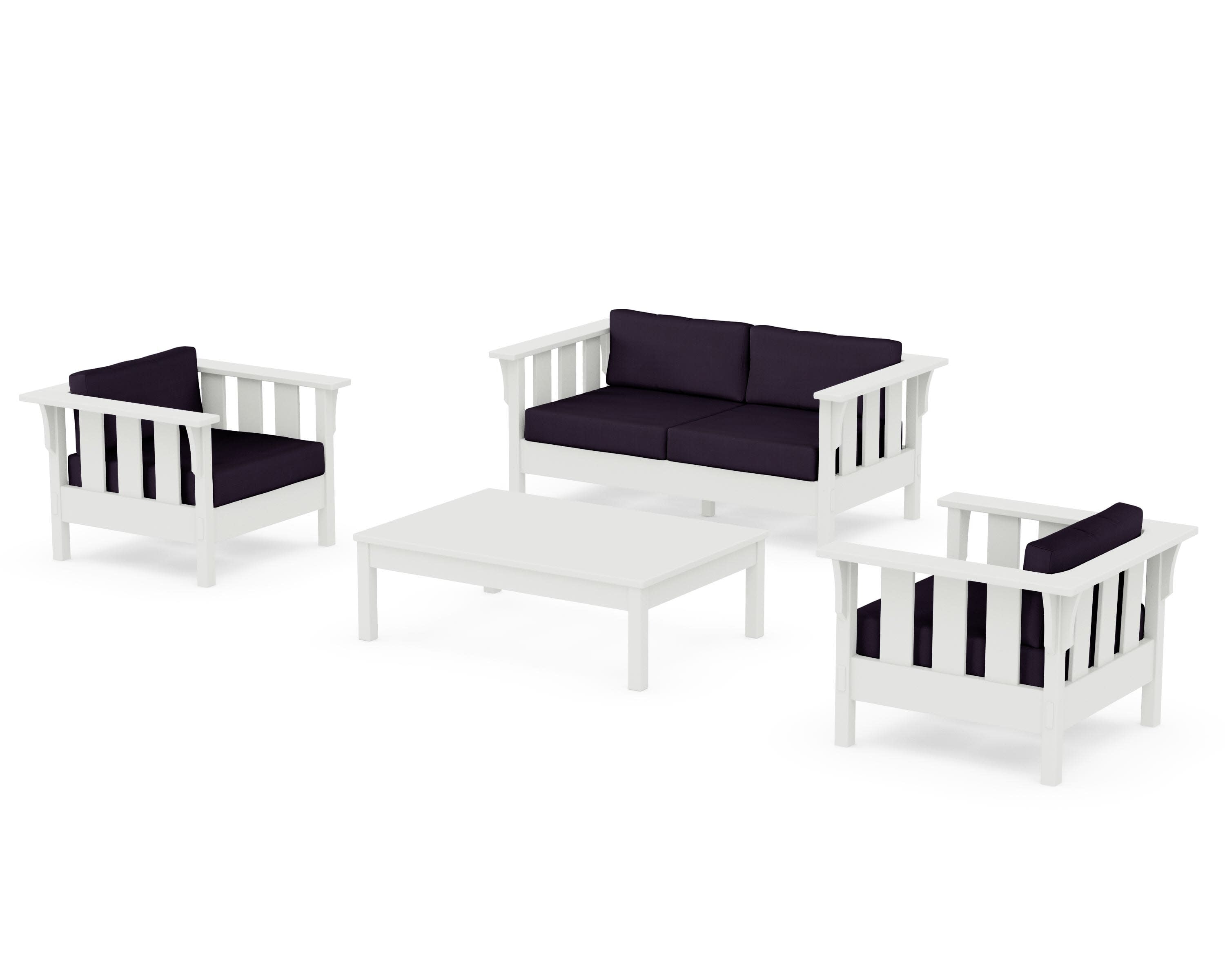 Acadia 4-Piece Deep Seating Set with Loveseat in Vintage White / Navy Linen