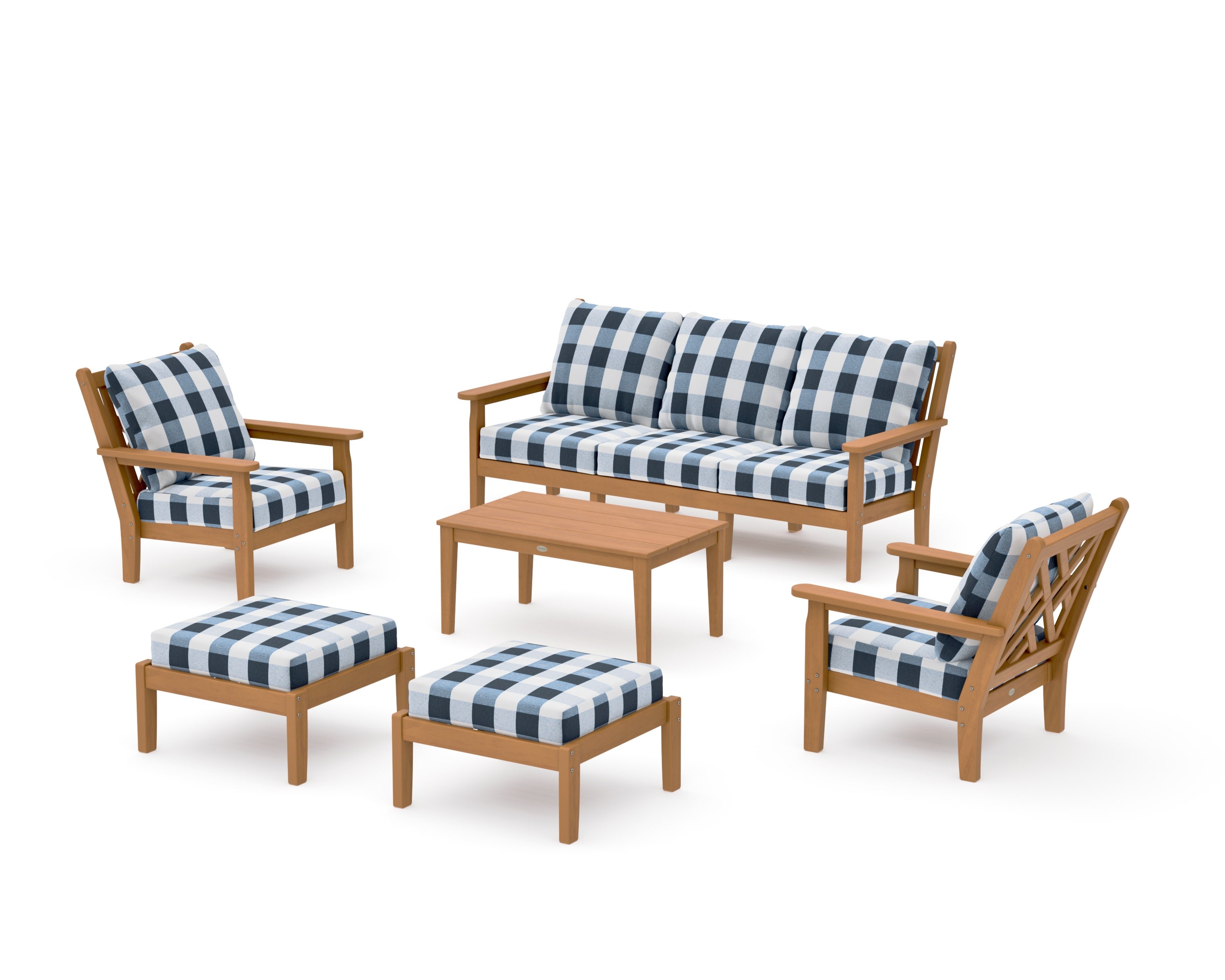 Chippendale 6-Piece Lounge Sofa Set in Natural / Buffalo Plaid Marine Indigo