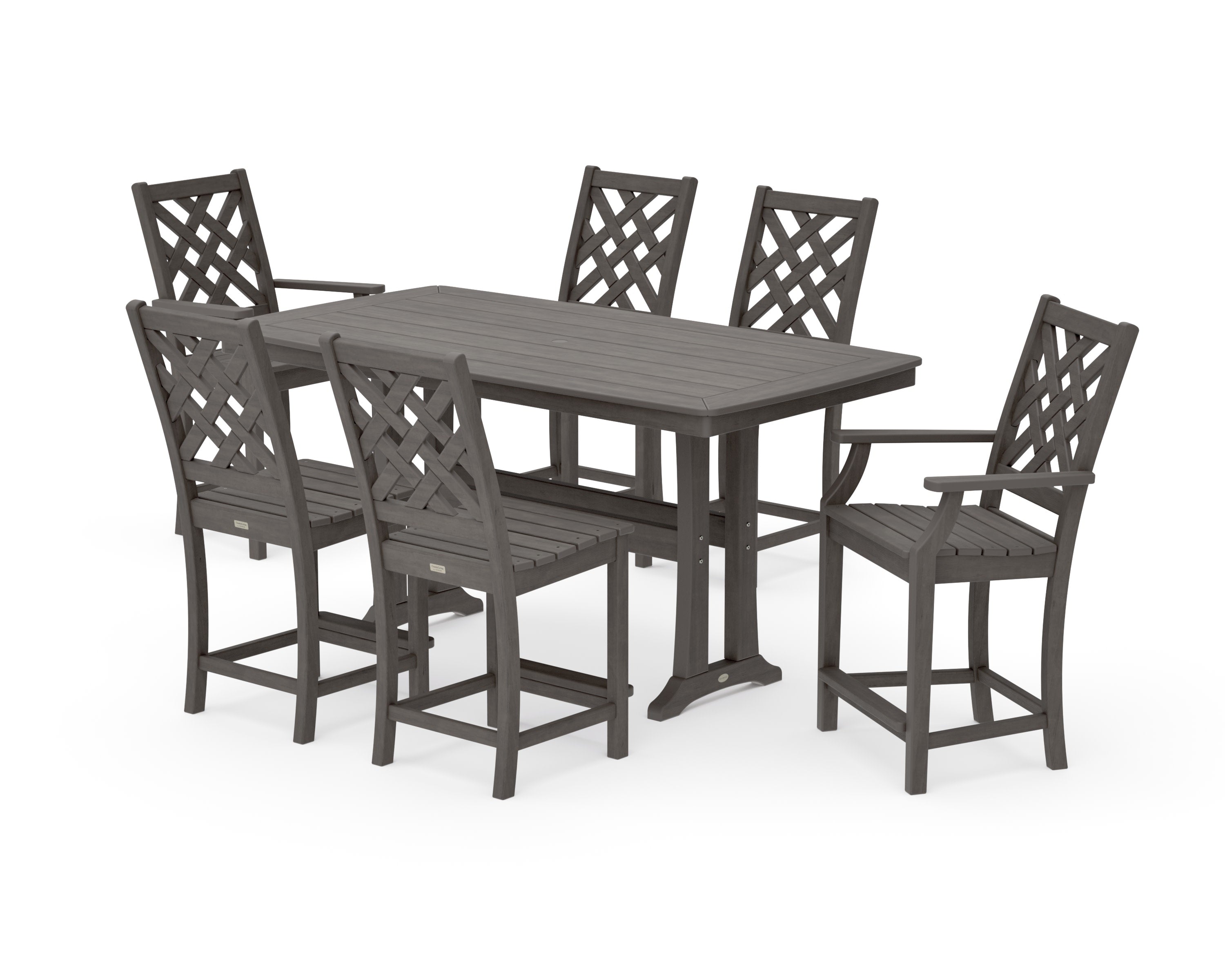 Wovendale 7-Piece Counter Set with Trestle Legs in Driftwood
