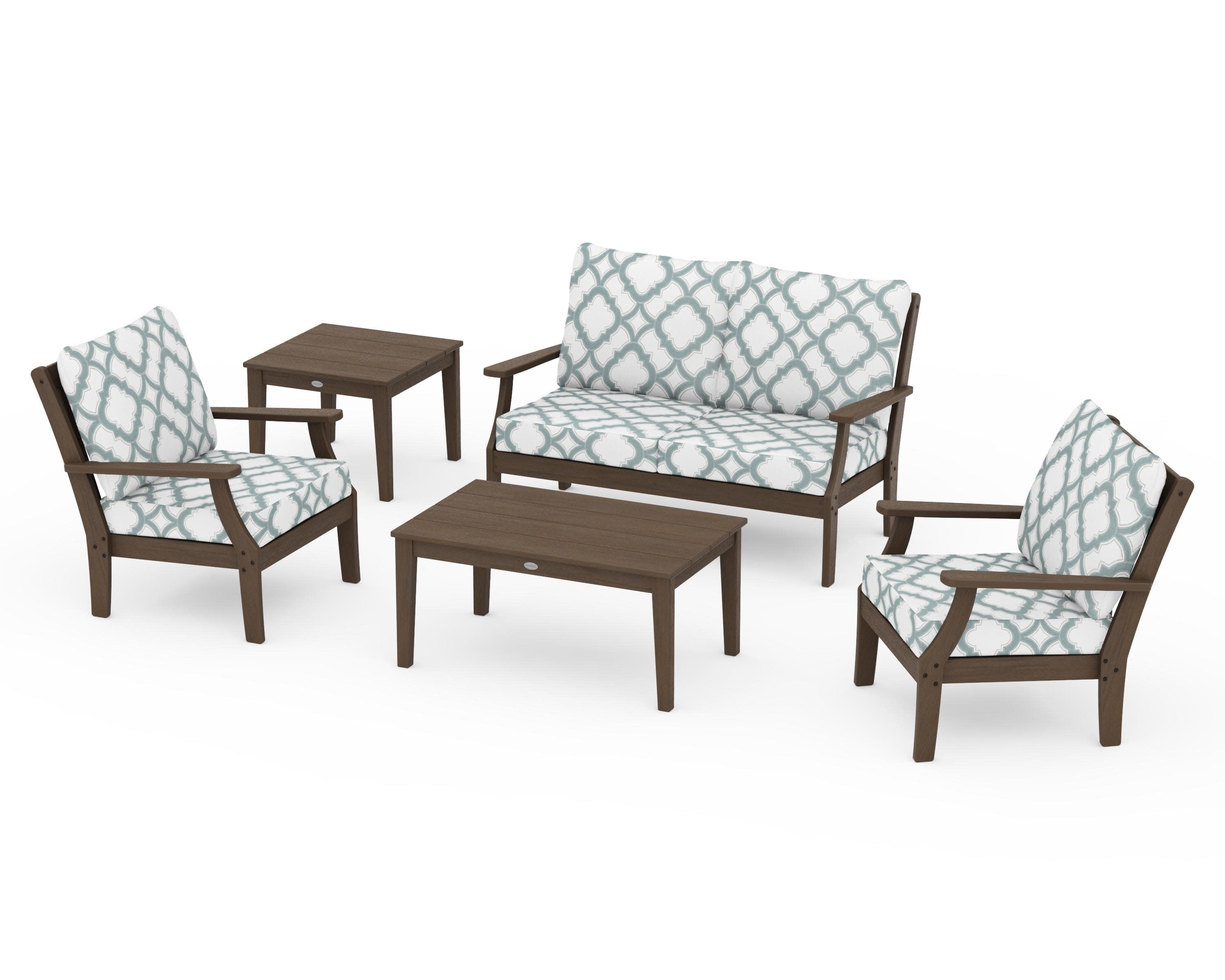 Braxton 5-Piece Deep Seating Set in Kona / Trellis Glacier Spa