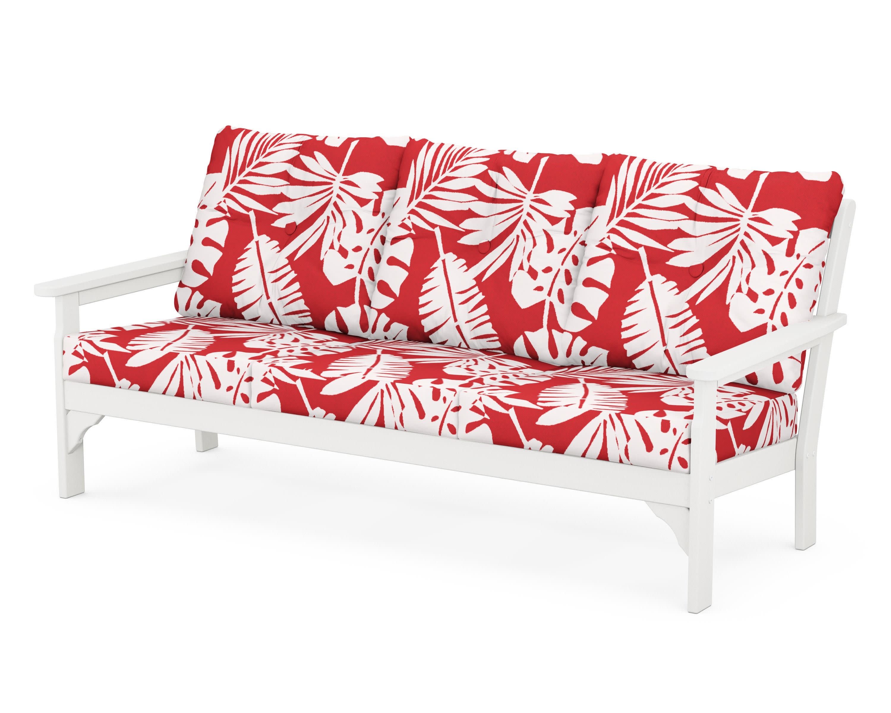 Vineyard Deep Seating Sofa in Vintage White / Leaf Crimson