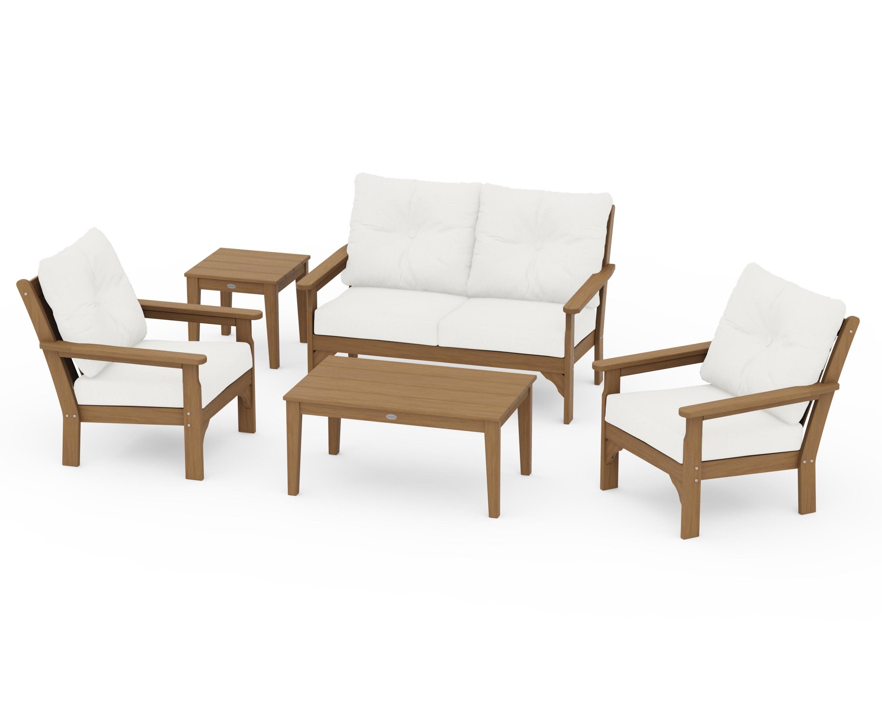 Vineyard 5-Piece Deep Seating Set in Natural / Natural Linen