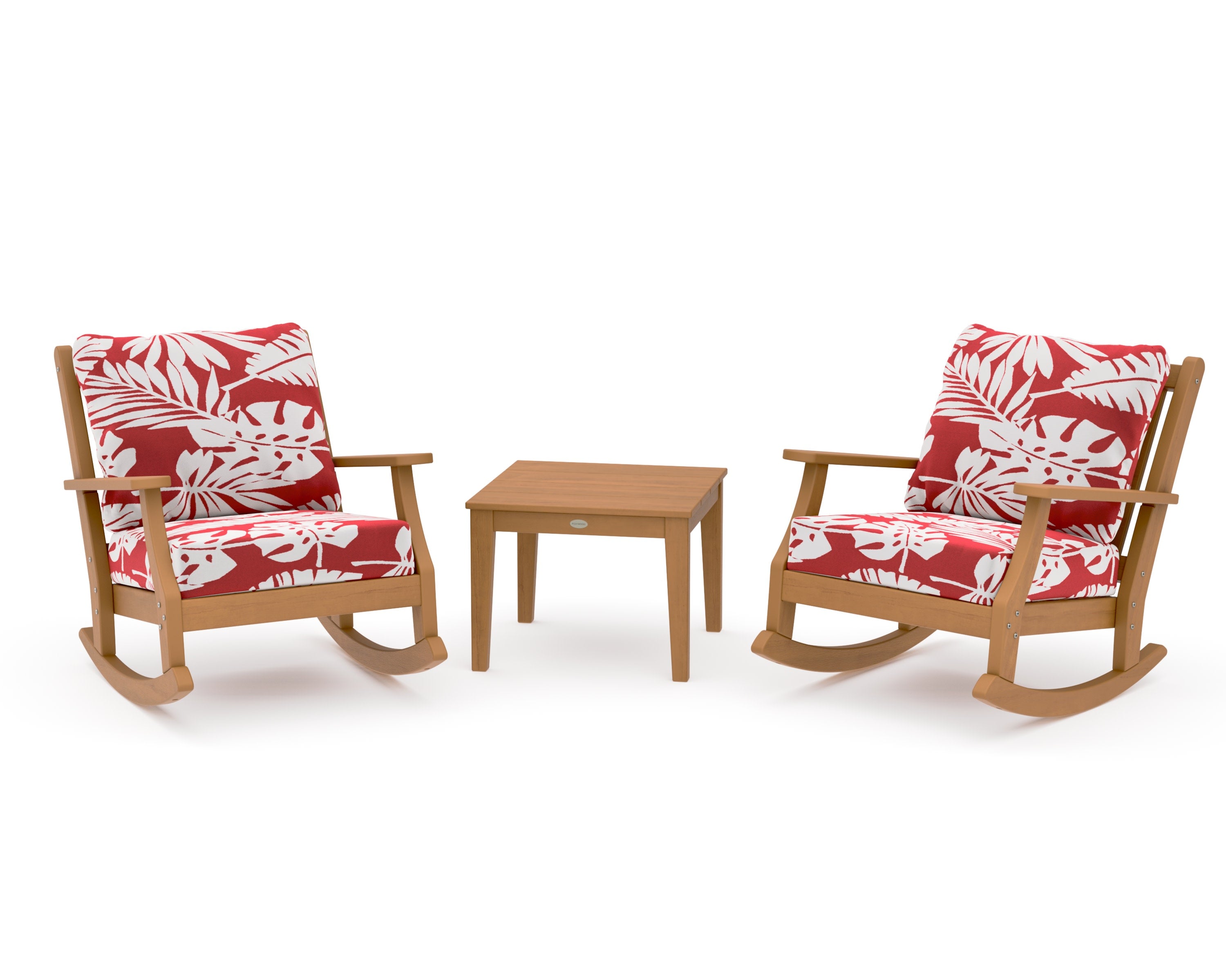 Wovendale 3-Piece Deep Seating Rocker Set in Natural / Leaf Crimson