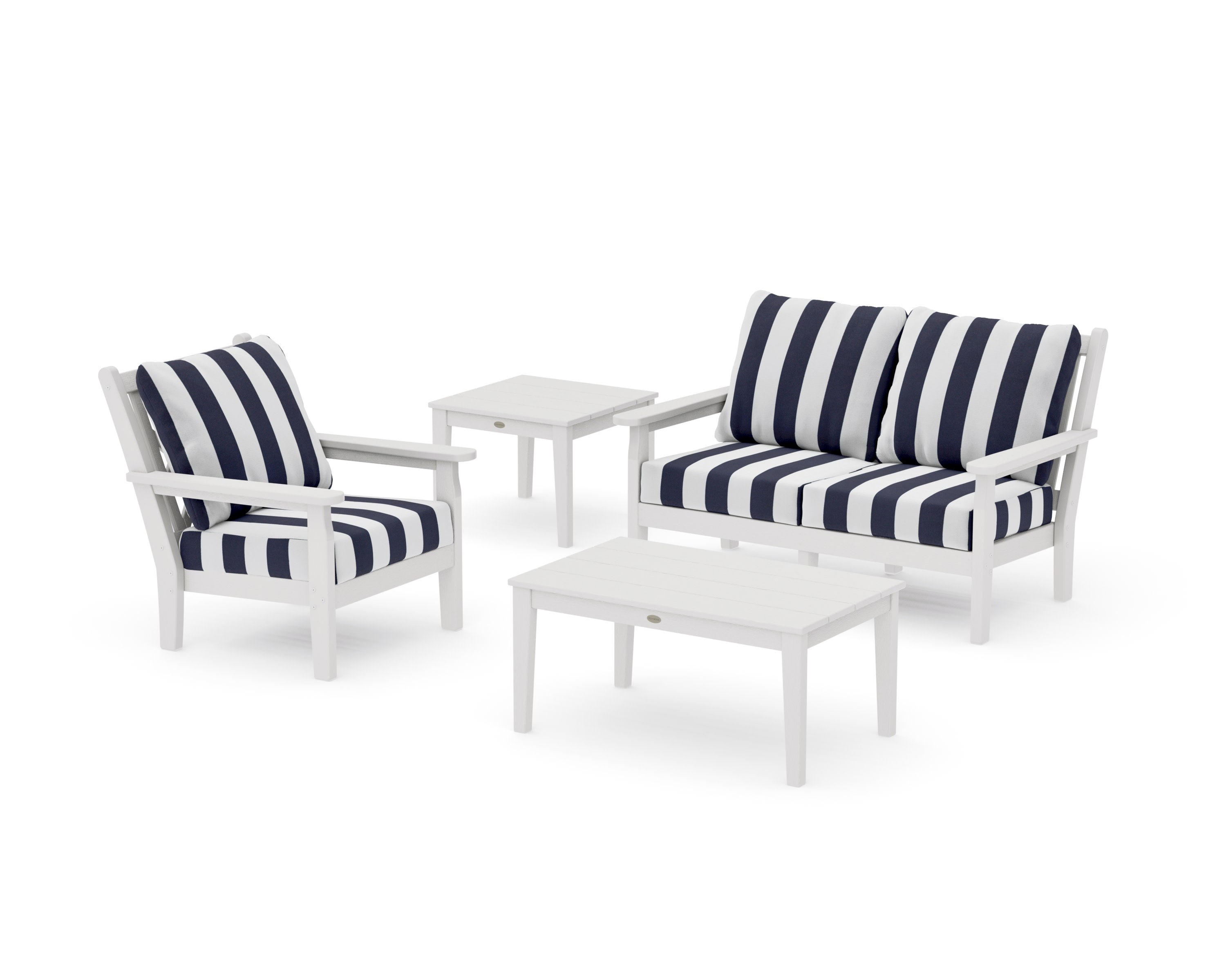 Chippendale 4-Piece Deep Seating Set in Vintage White / Cabana Stripe Navy