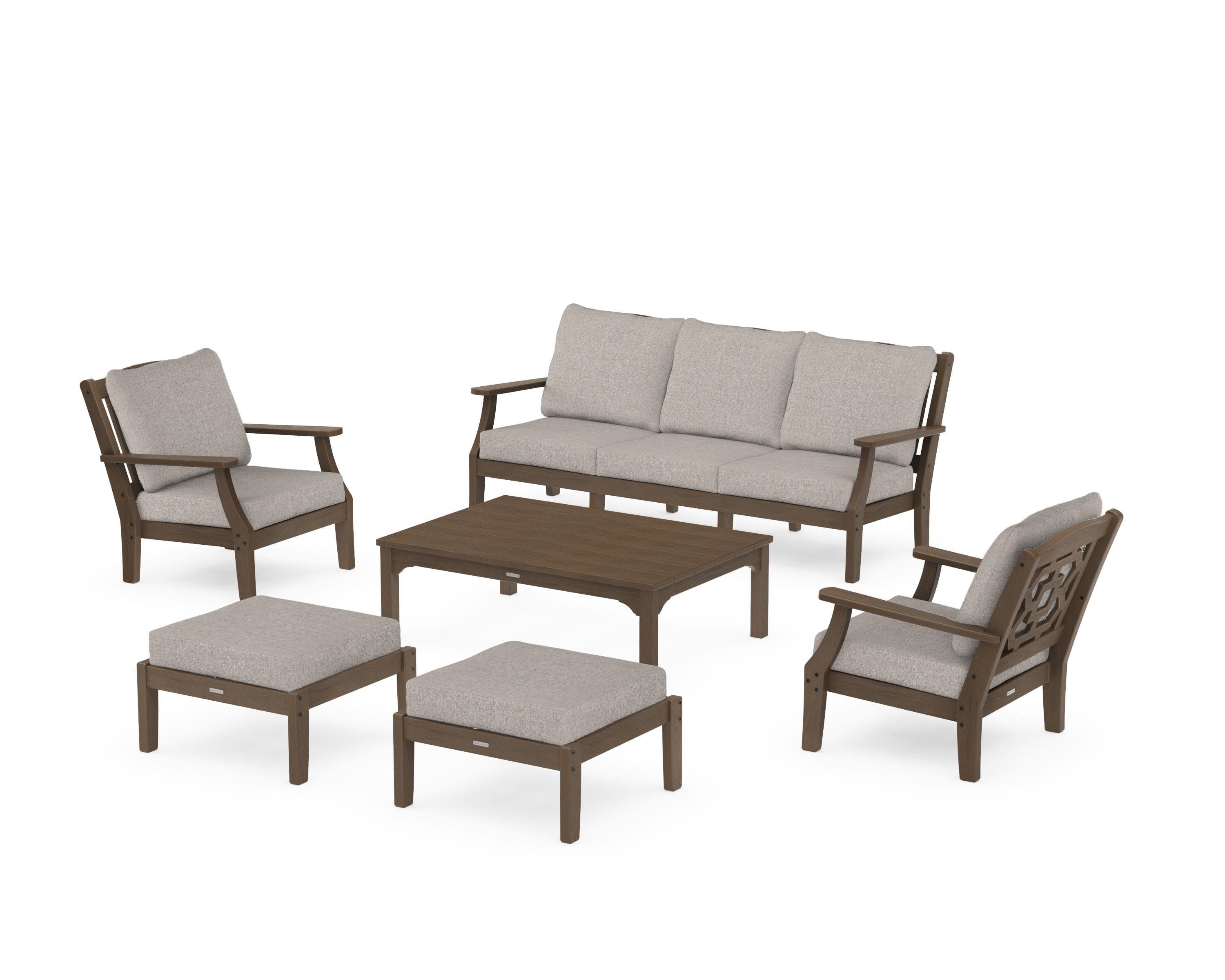 Chinoiserie 6-Piece Lounge Sofa Set in Kona / Weathered Tweed