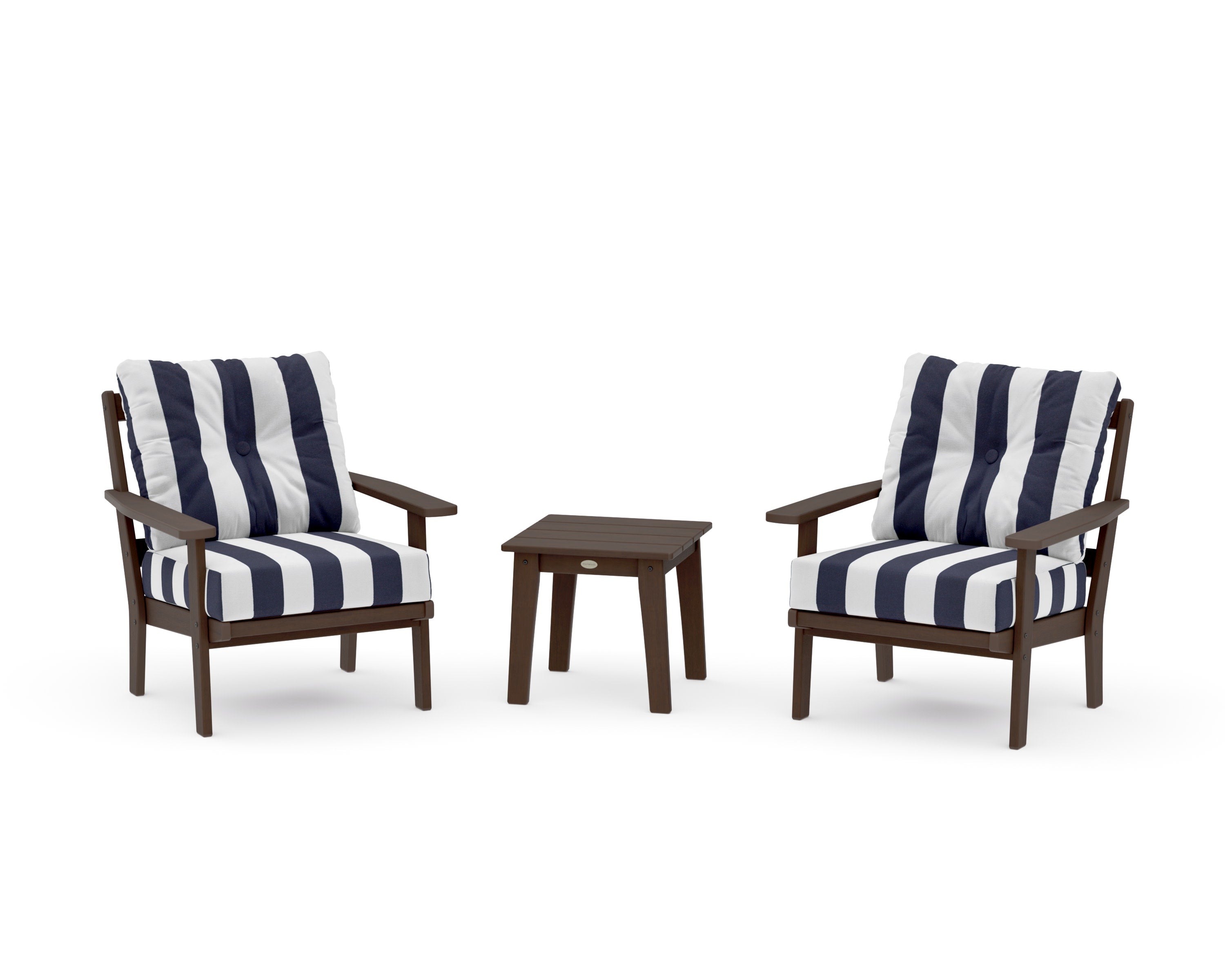 Prairie 3-Piece Deep Seating Set in Kona / Cabana Stripe Navy